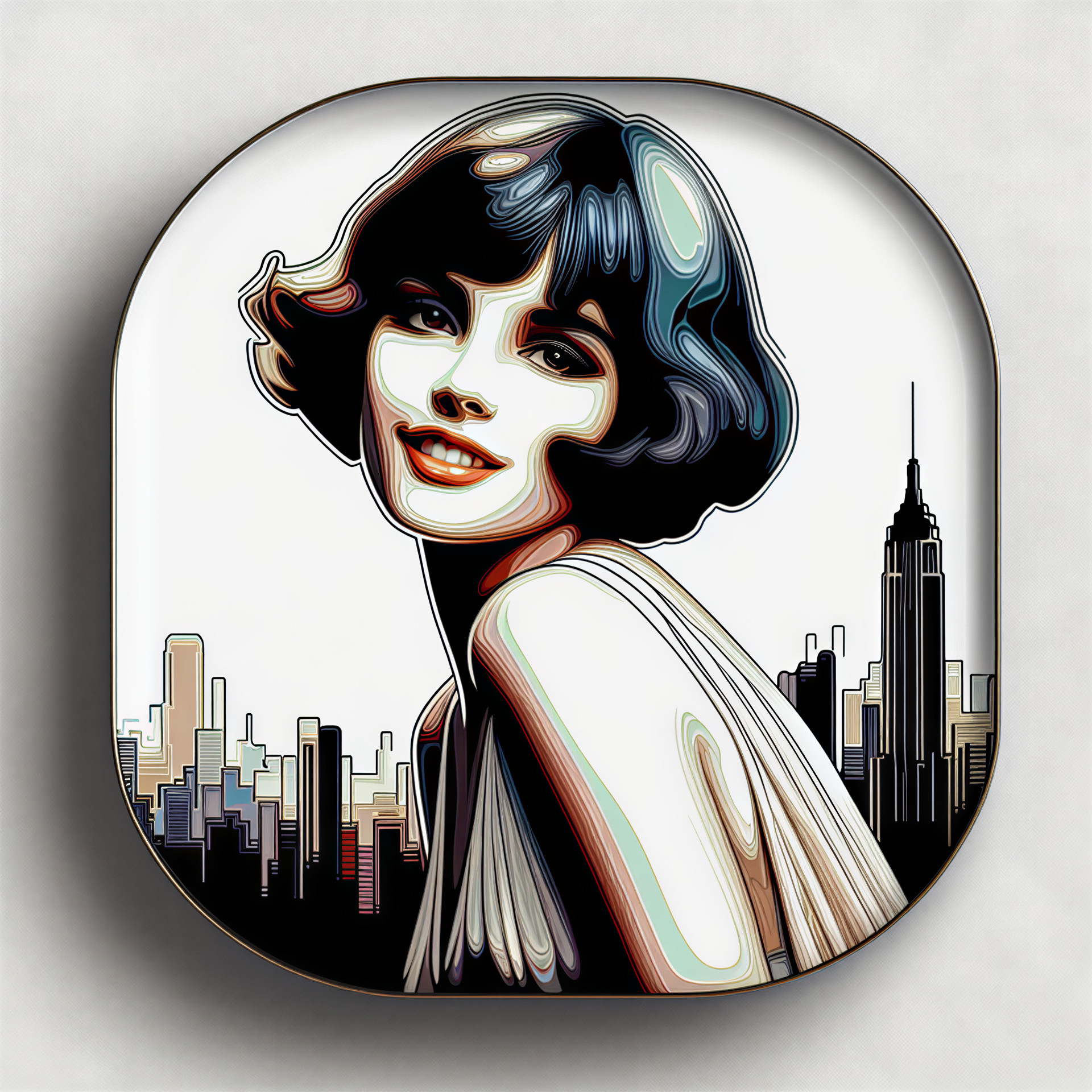 Stylized Illustration of Woman with City Skyline Backdrop