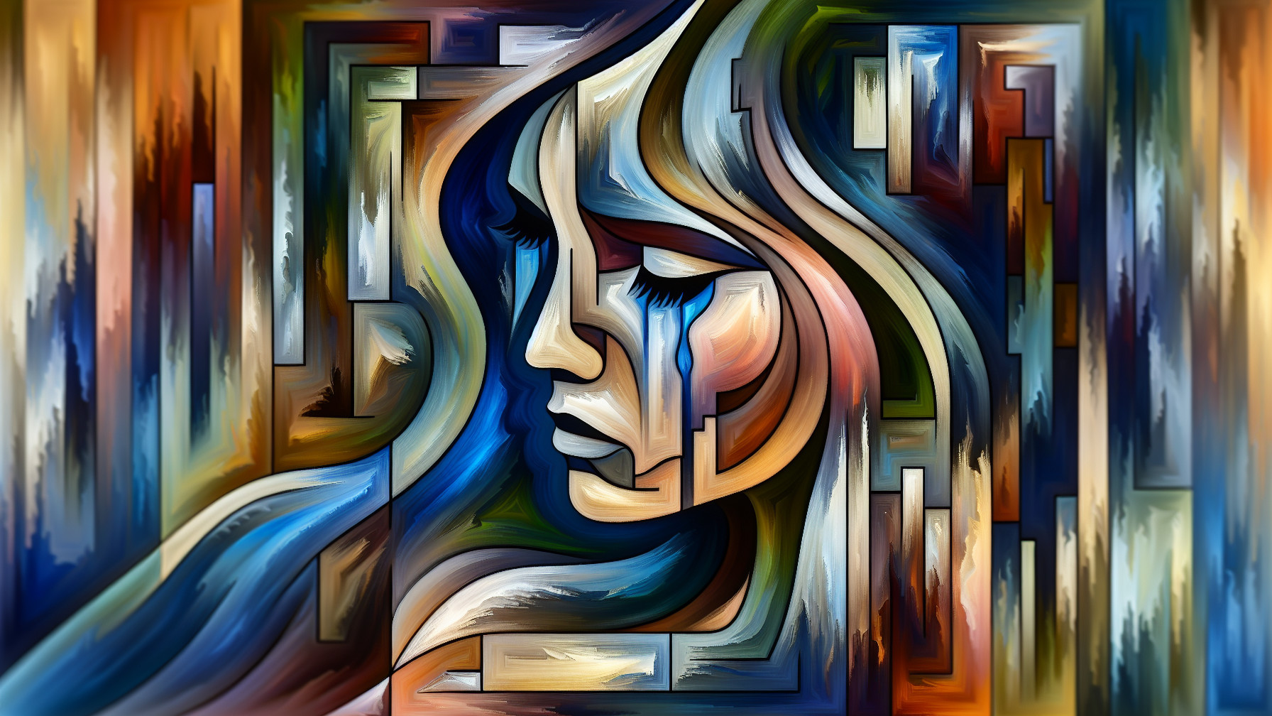 Abstract Woman's Profile with Vibrant Colors and Shapes