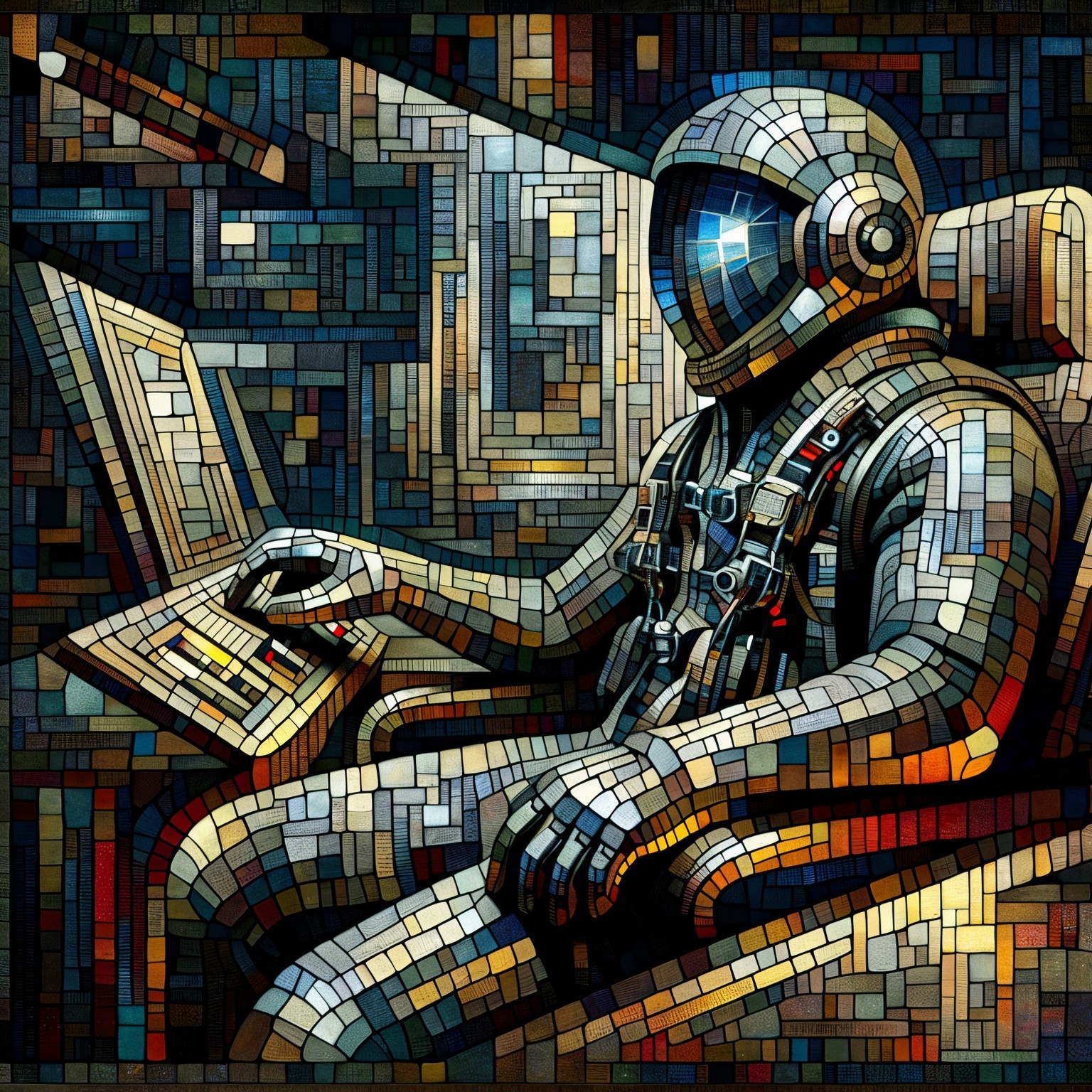 Stylized Astronaut in Futuristic Control Room Scene