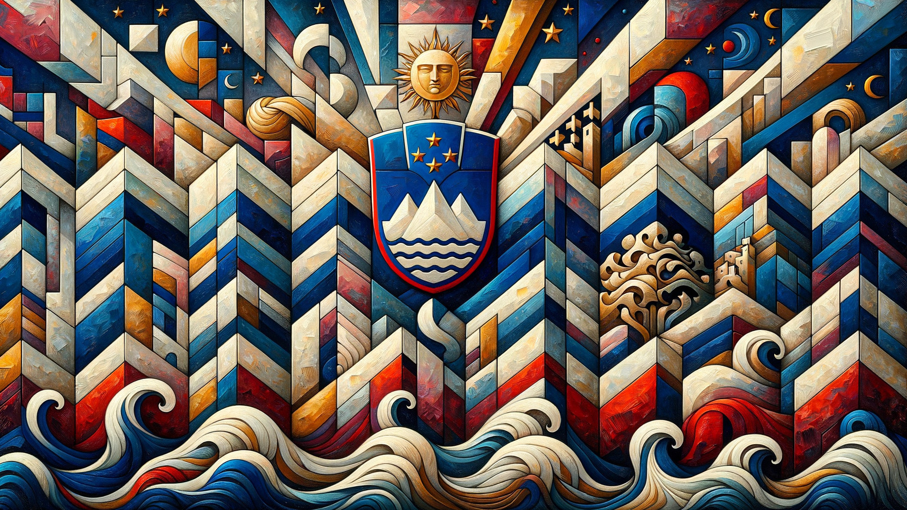 Vibrant Abstract Mural with Geometric Shapes and Colors