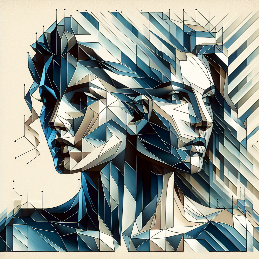 Abstract Geometric Faces in Blue and Cream Colors