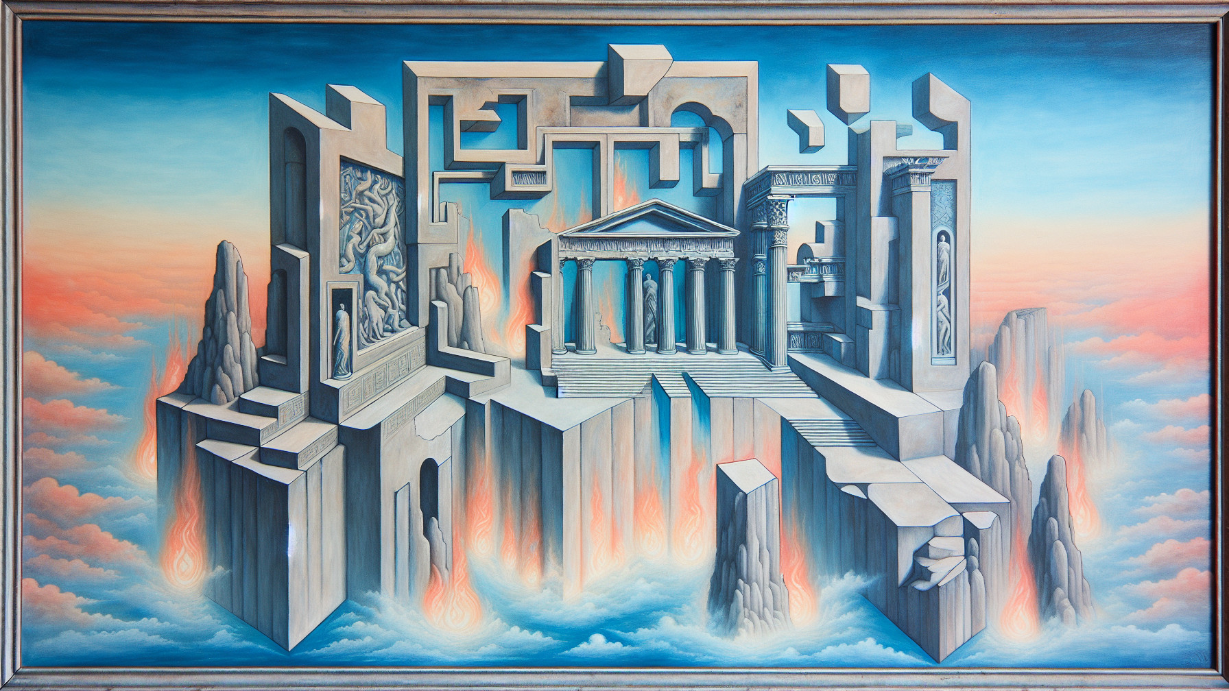 Surreal Architectural Landscape with Classical Elements