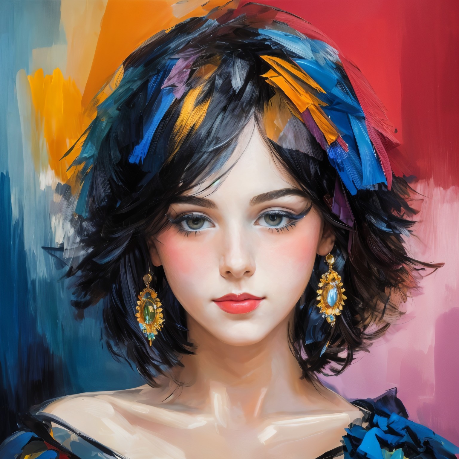 Portrait of a Young Woman with Multicolored Hair