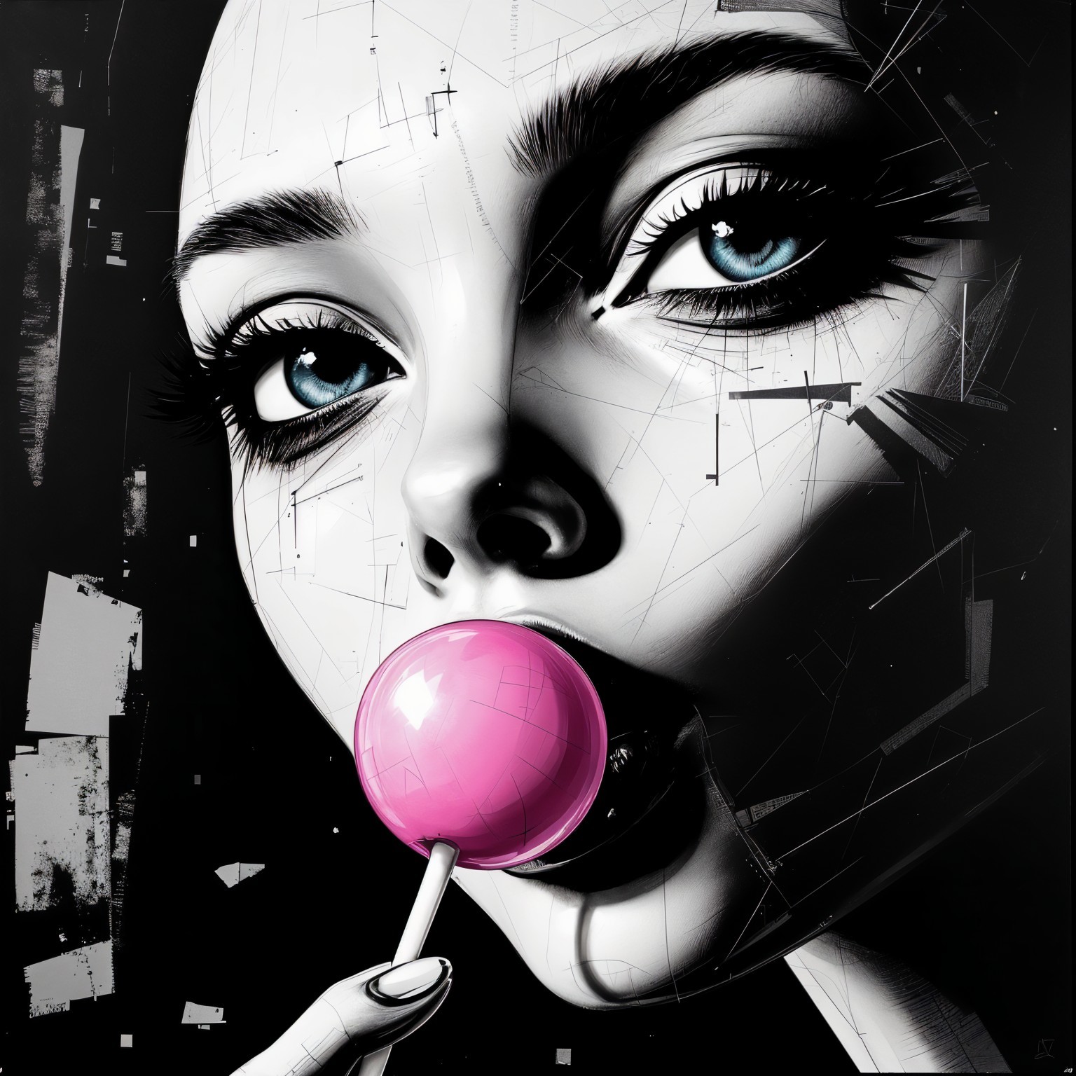 Close-up of a young woman's face with bold makeup