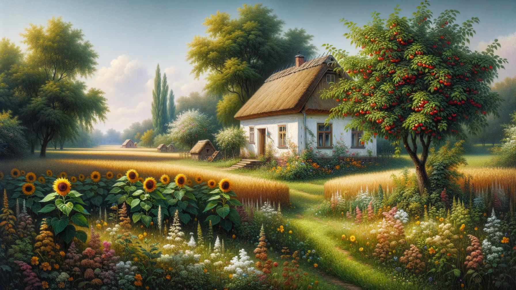 Hyperrealistic Oil Painting of Ukrainian Countryside Landscape