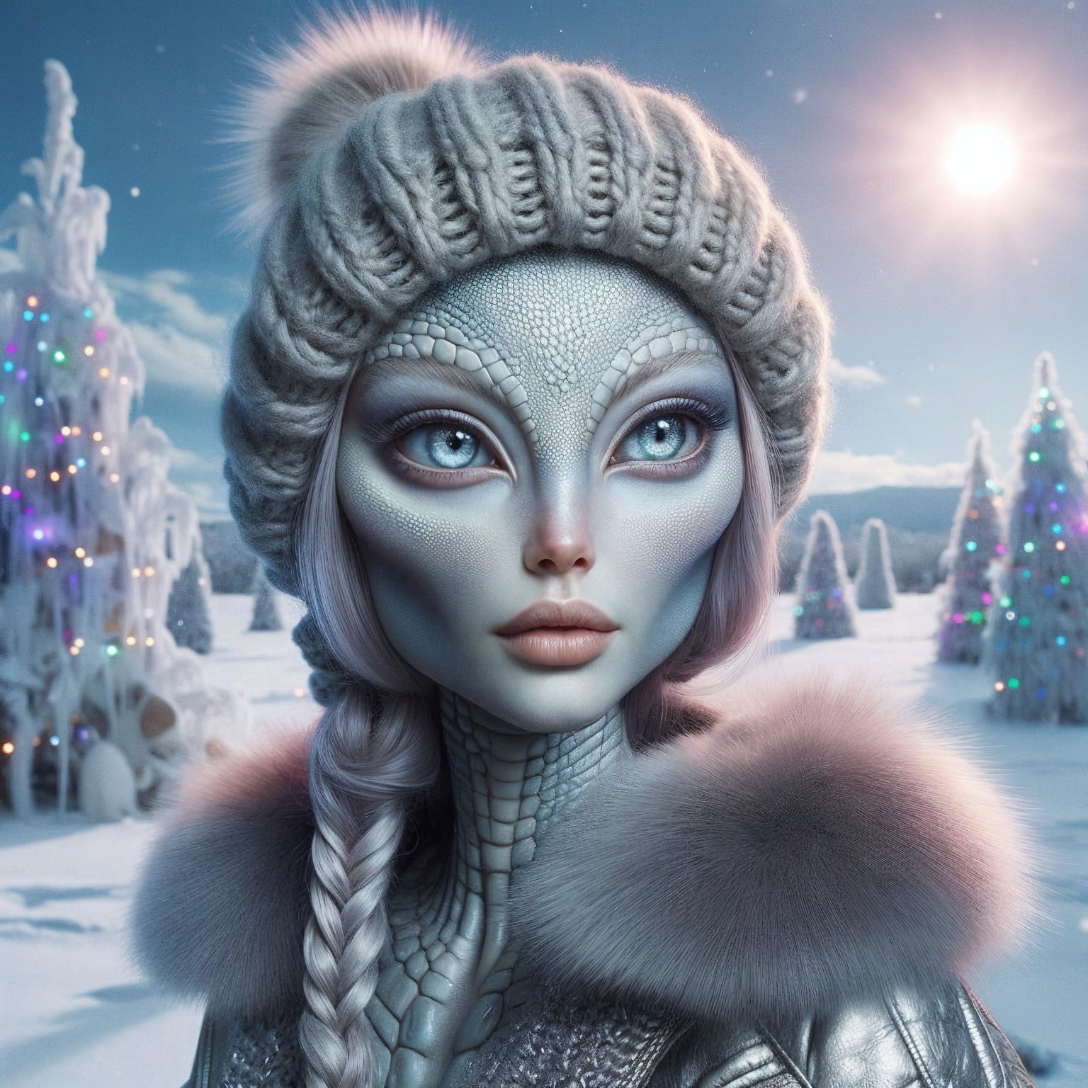 Detailed Digital Painting of an Alien Woman in Winter