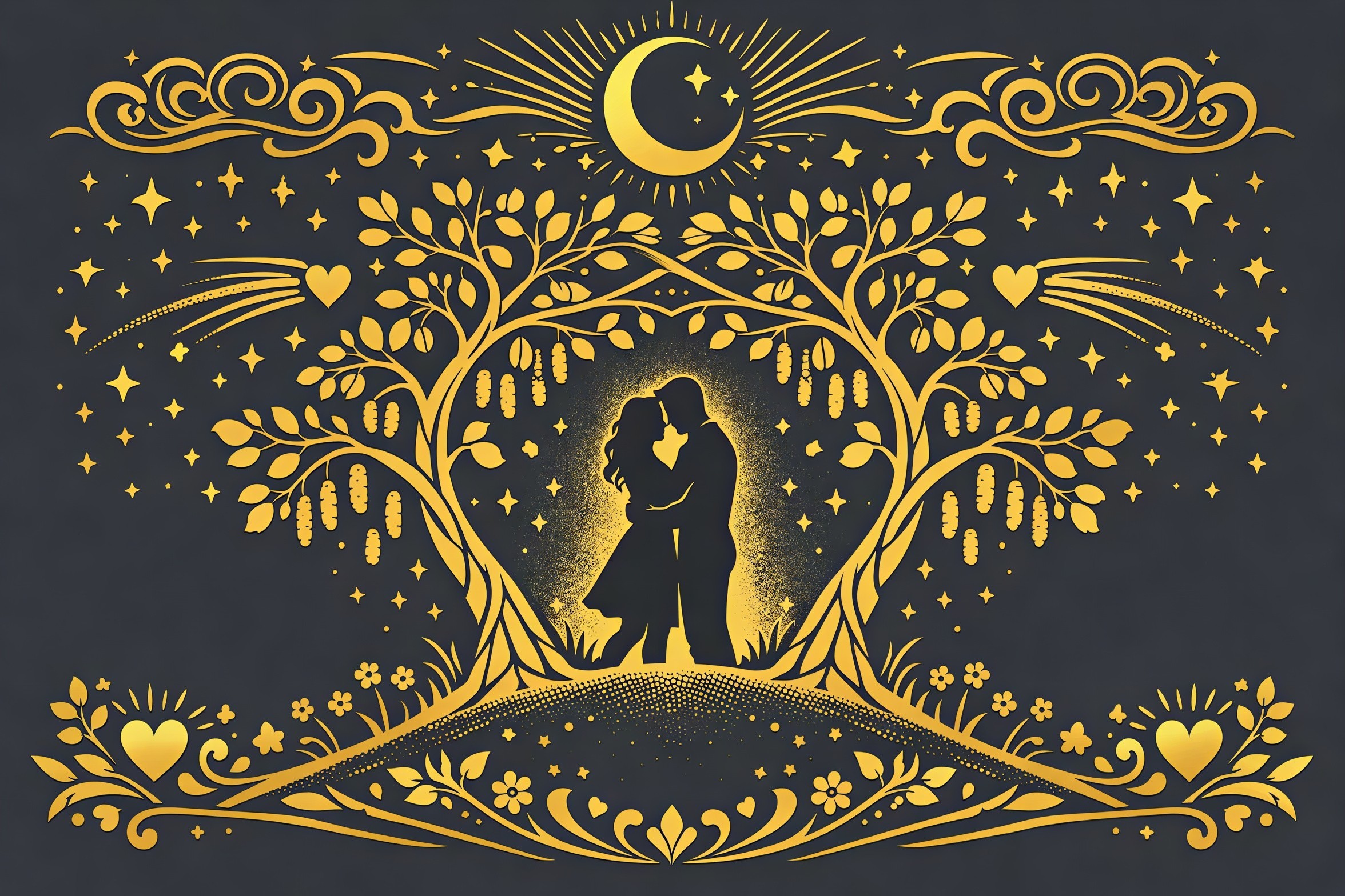 Luminous Digital Illustration of a Couple in a Garden
