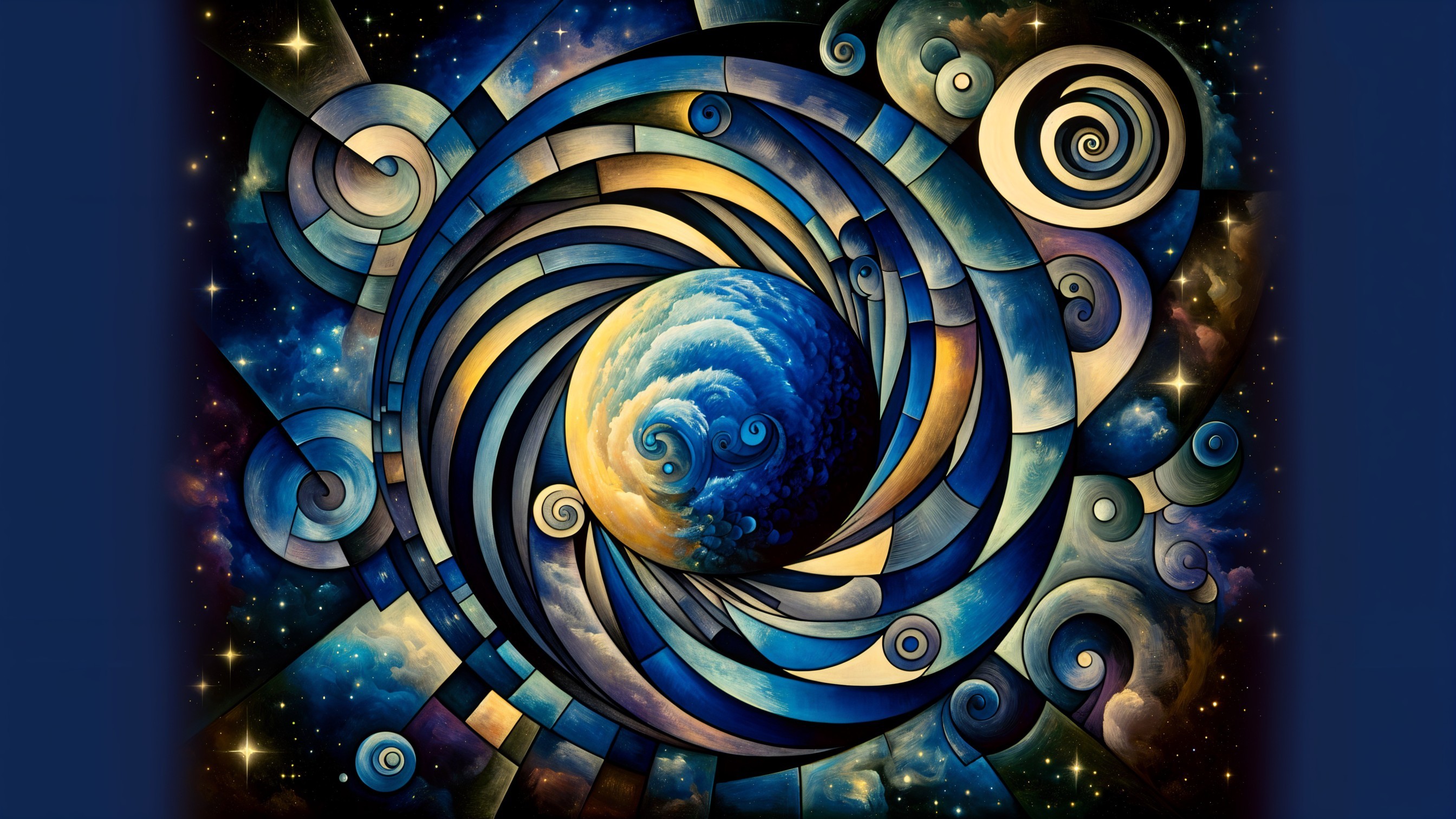 Abstract Representation of a Swirling Galaxy with Planet