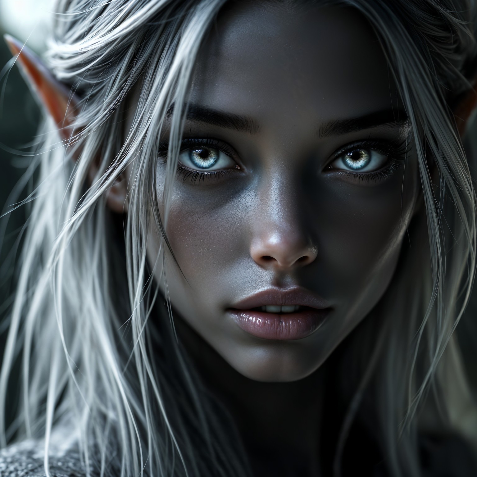 Close-Up Portrait of a Young Woman with Silvery Hair