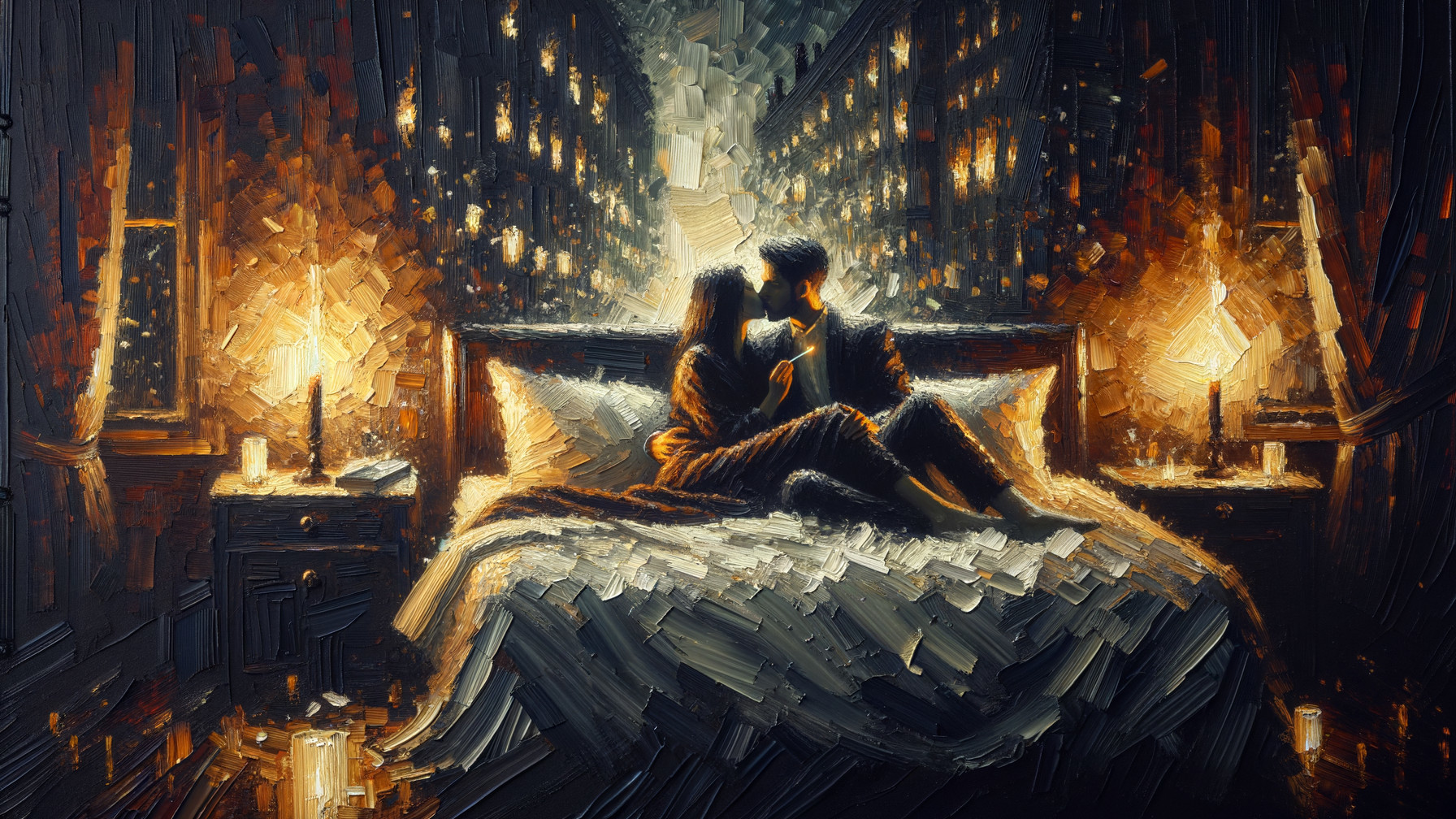 Romantic Bedroom Scene with Warm Lighting and Candles