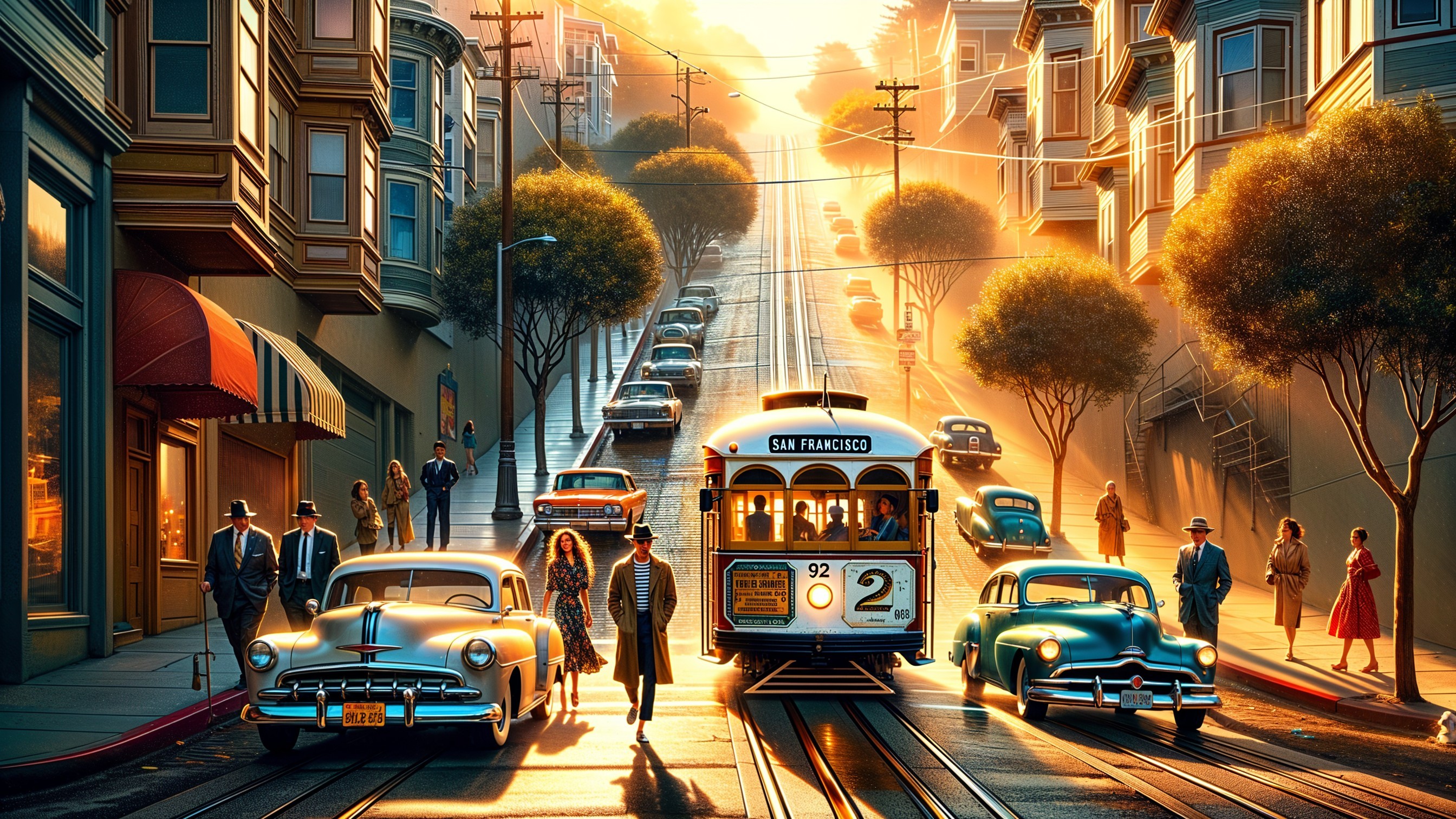 Vintage San Francisco Street Scene with Classic Cars