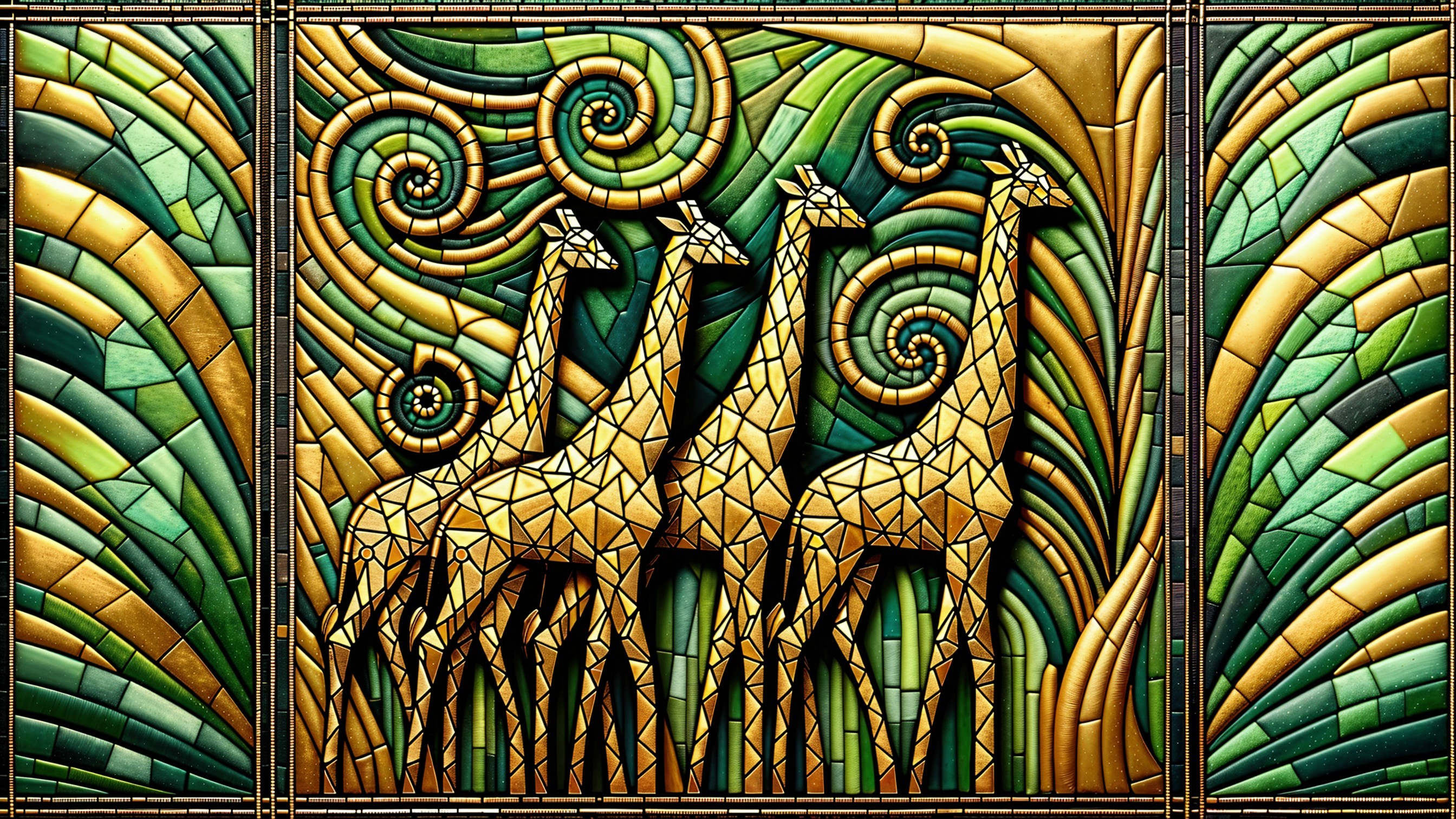 Stylized Geometric Giraffes in Mosaic Art Style