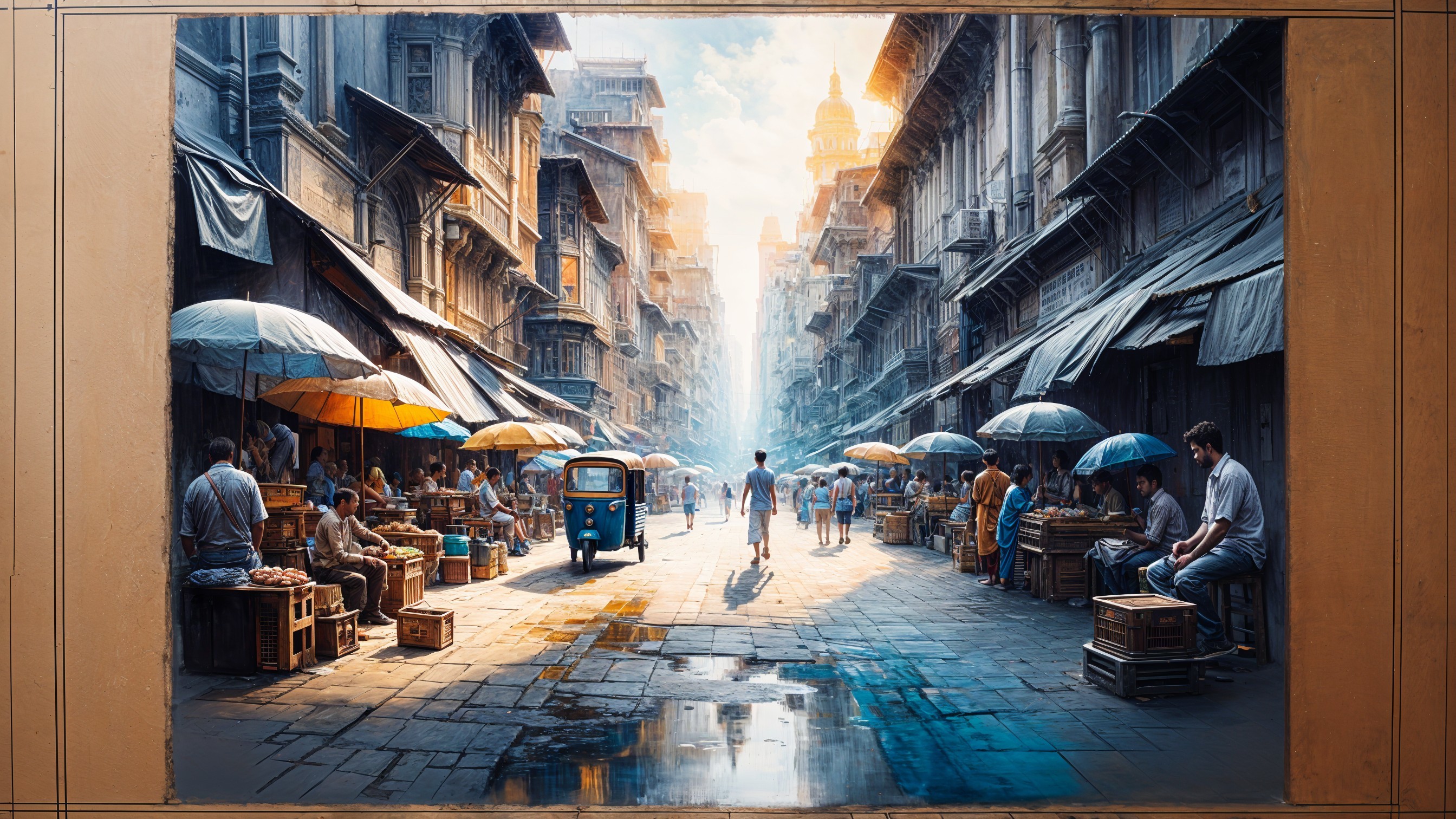 Vibrant Street Scene with Vendors and Tuk-Tuk