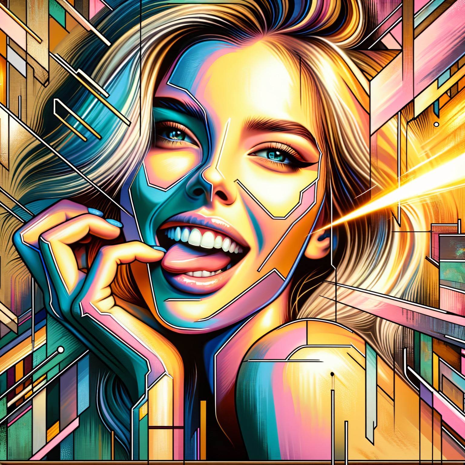 Colorful Pop Art Portrait of a Young Woman