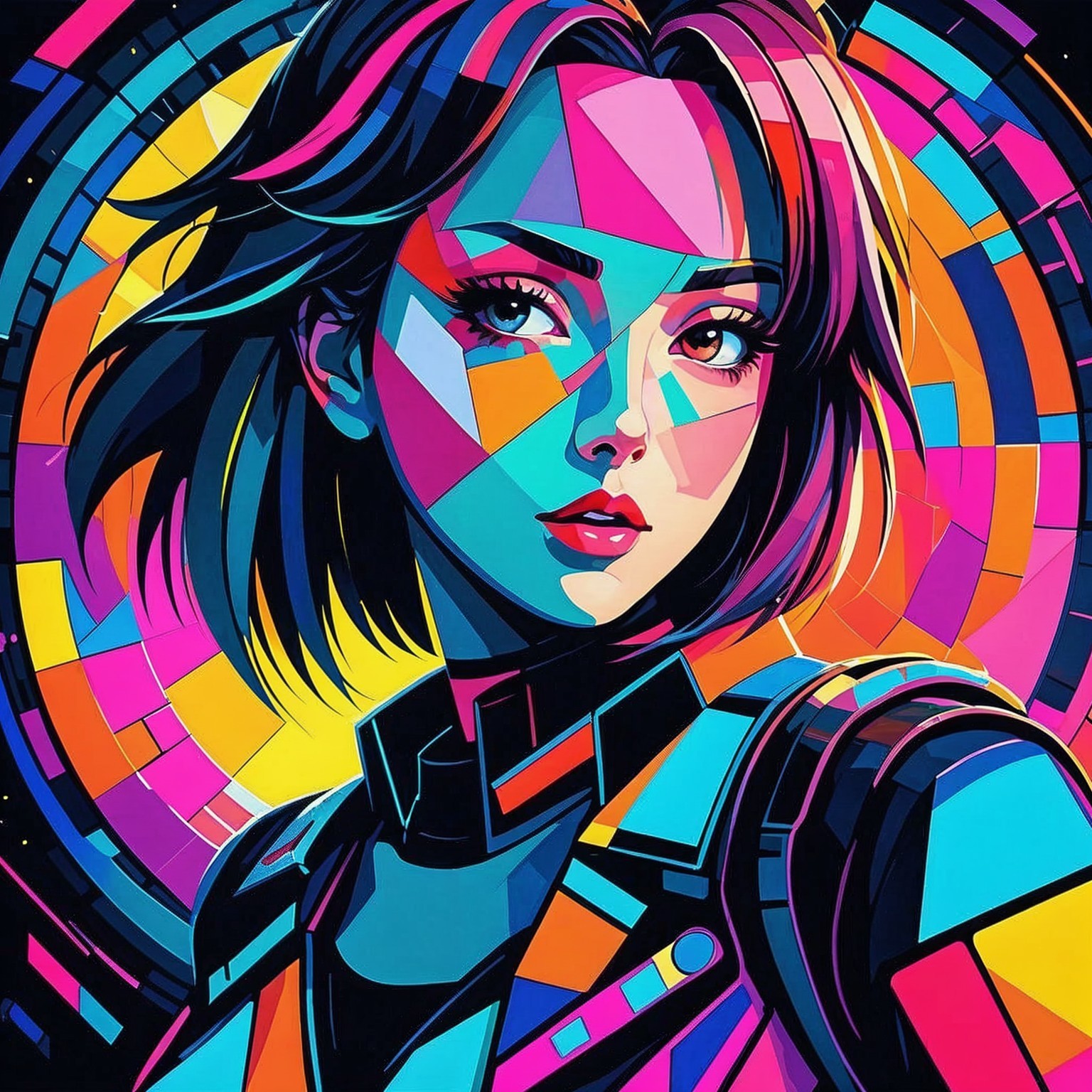 Vibrant Digital Artwork of a Confident Young Woman