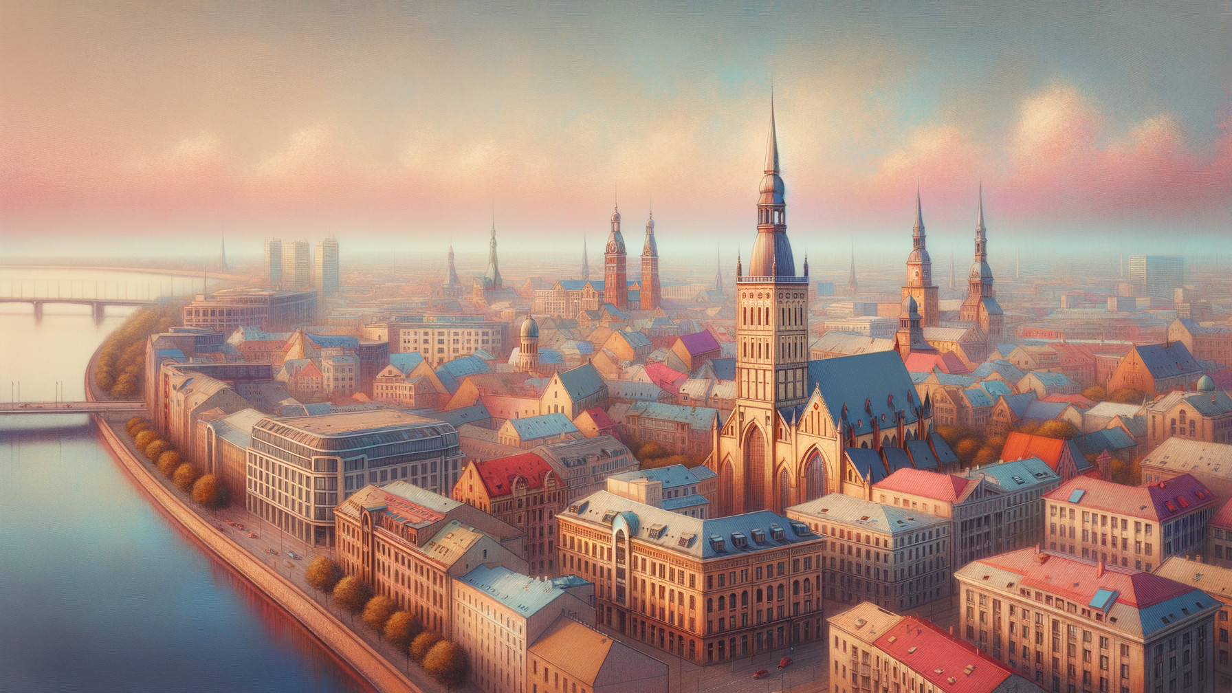 Aerial View of a Cityscape with Historic and Modern Architecture