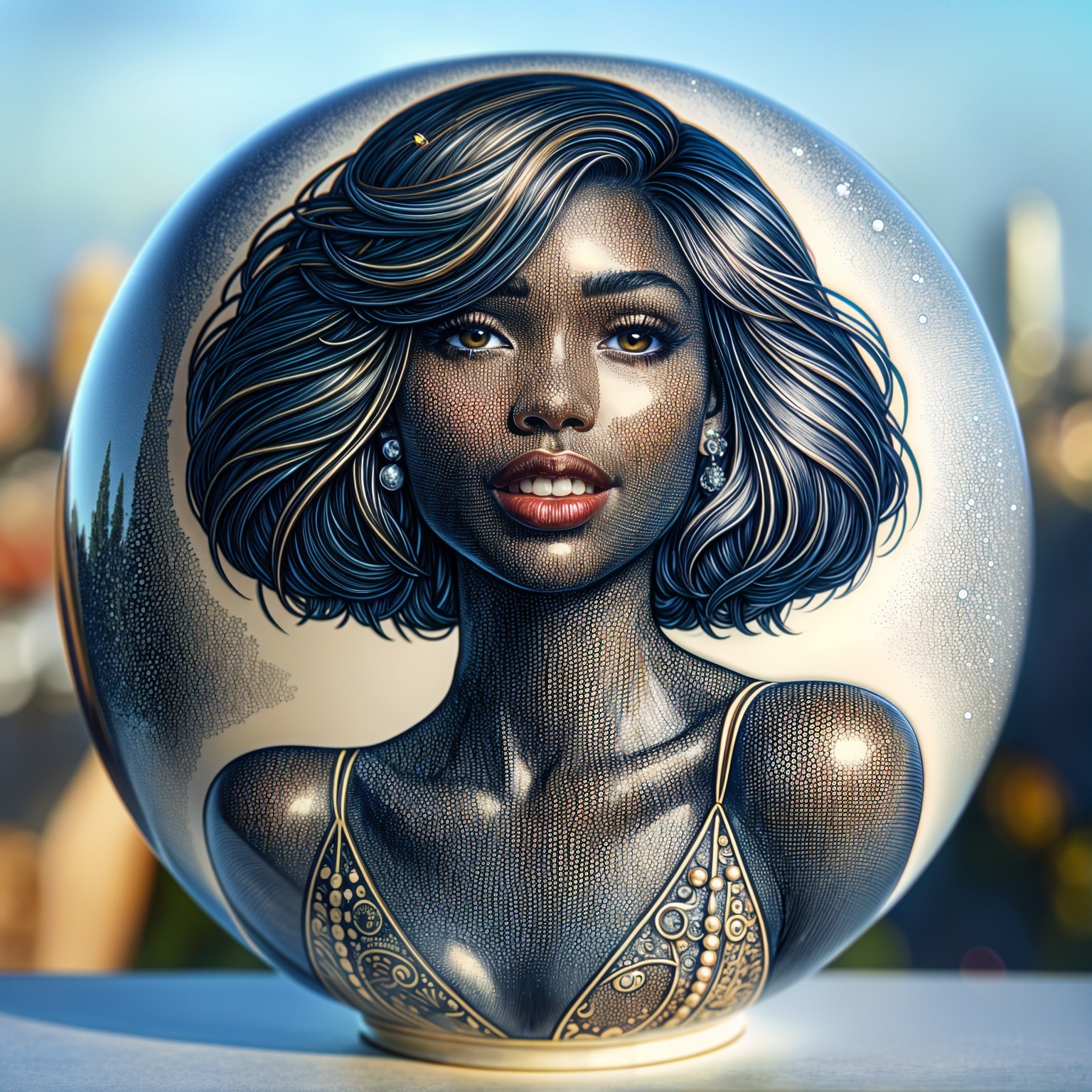 Porcelain Sphere with Portrait of Confident Woman
