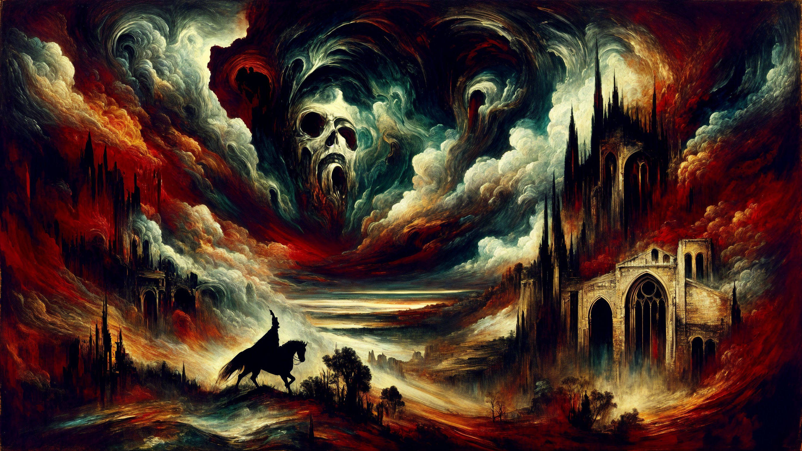 Surreal Landscape with Knight and Gothic Structures