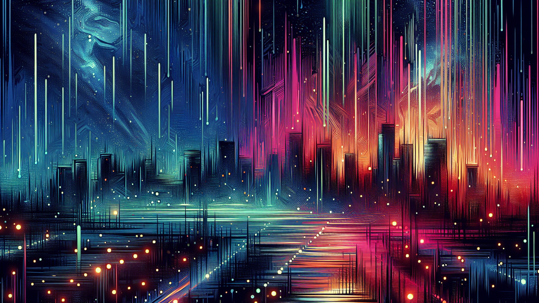 Vibrant Abstract Cityscape with Dynamic Colors and Shapes