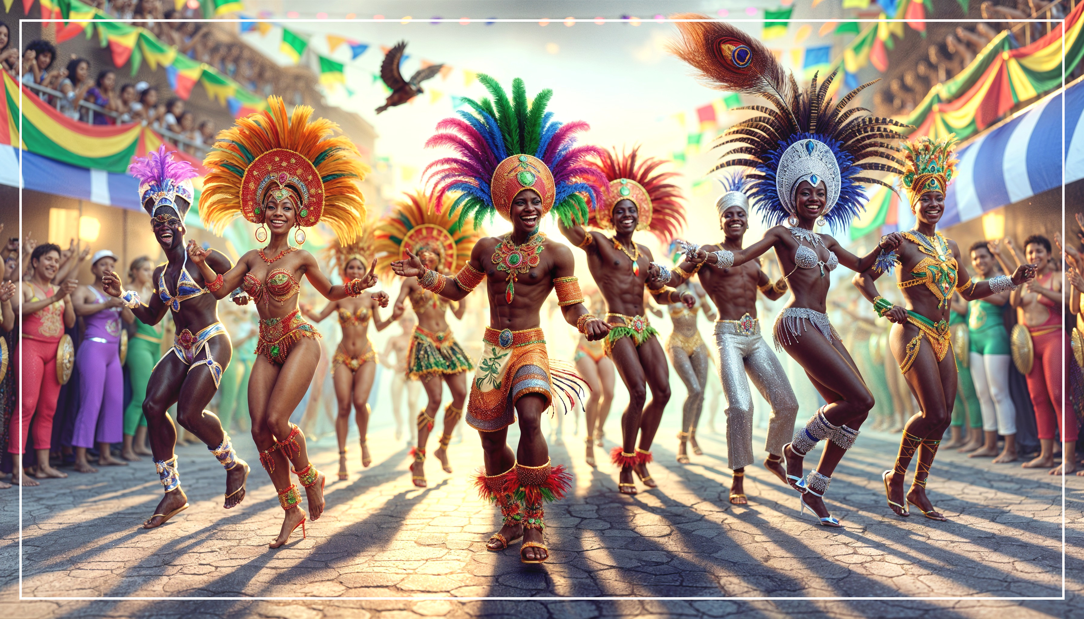 Vibrant Carnival Scene with Colorful Dancers and Festivities