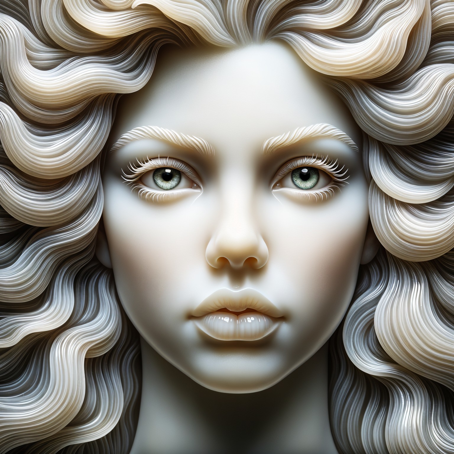 Stylized portrait of a female figure with wavy hair
