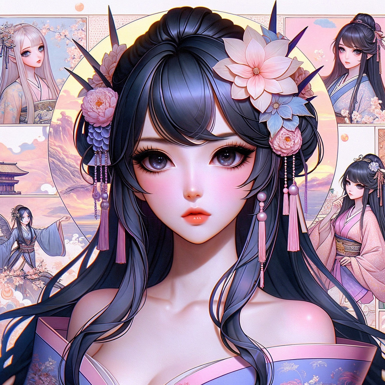 Character Portrait of Young Woman with Floral Adornments