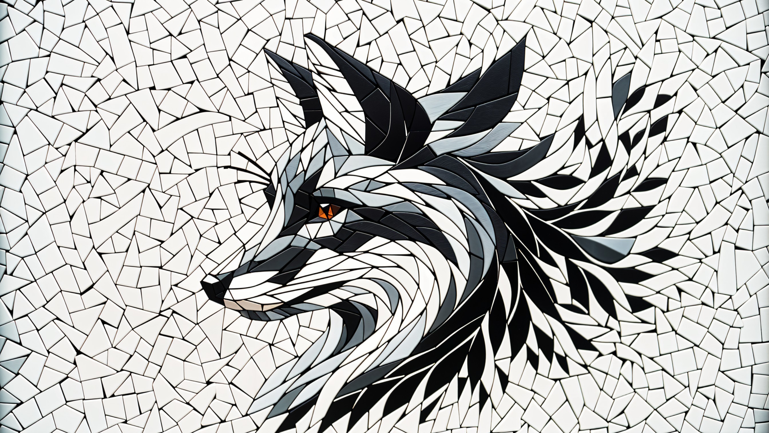 Mosaic Art of a Stylized Fox Head with Leaves