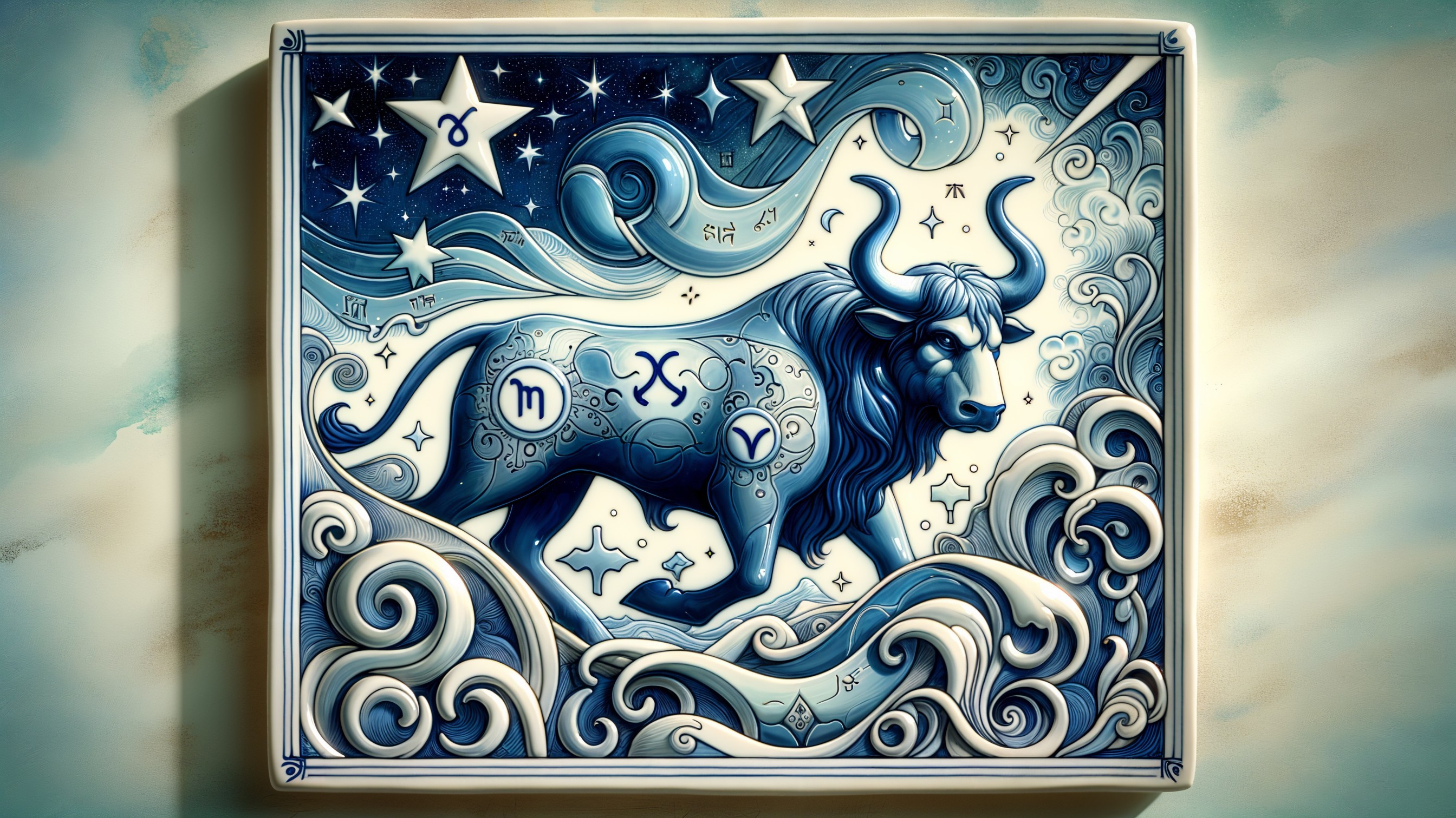 Stylized Blue Bull Representing Taurus Zodiac Art