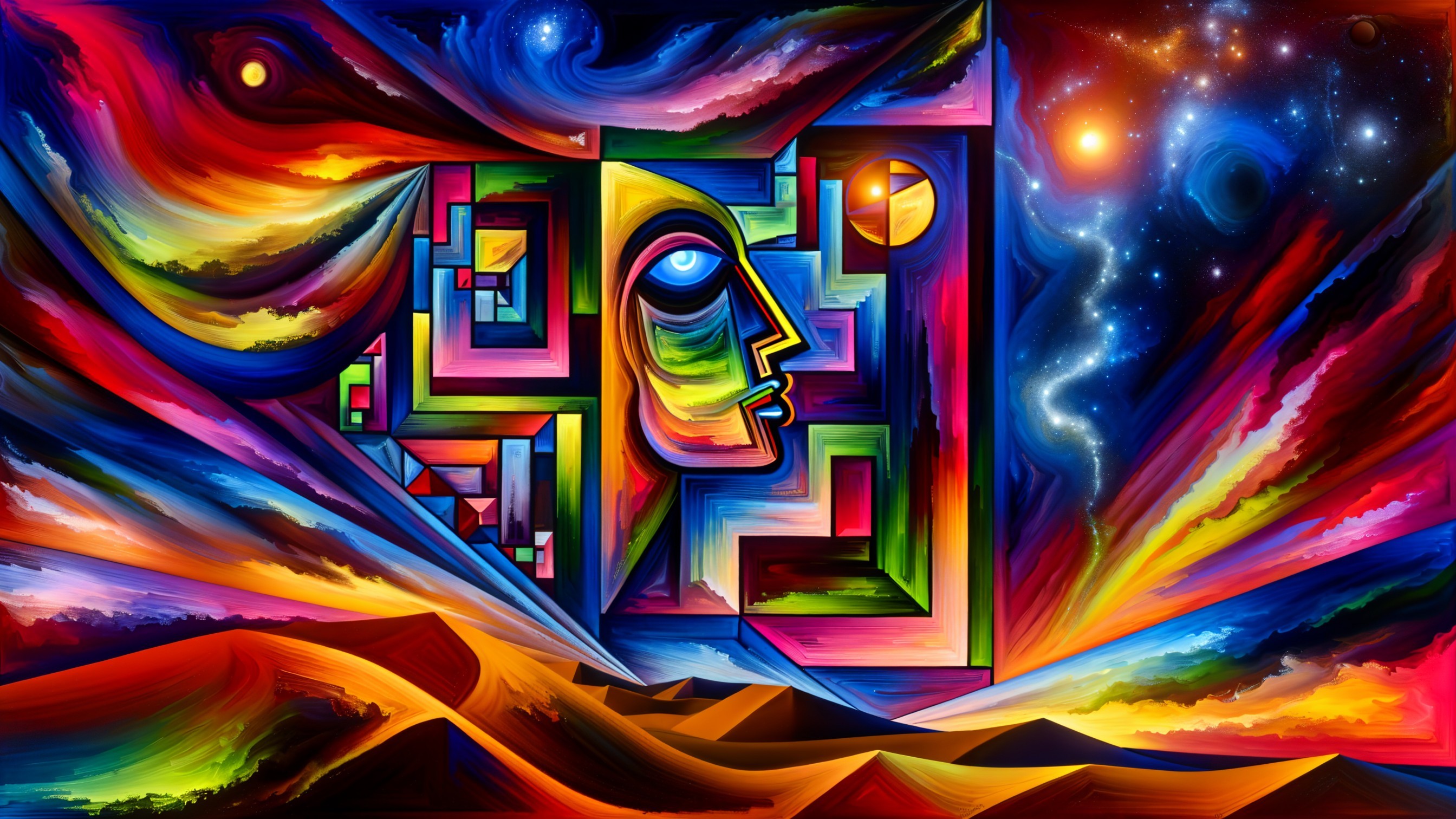 Vibrant Abstract Landscape with Cosmic Elements
