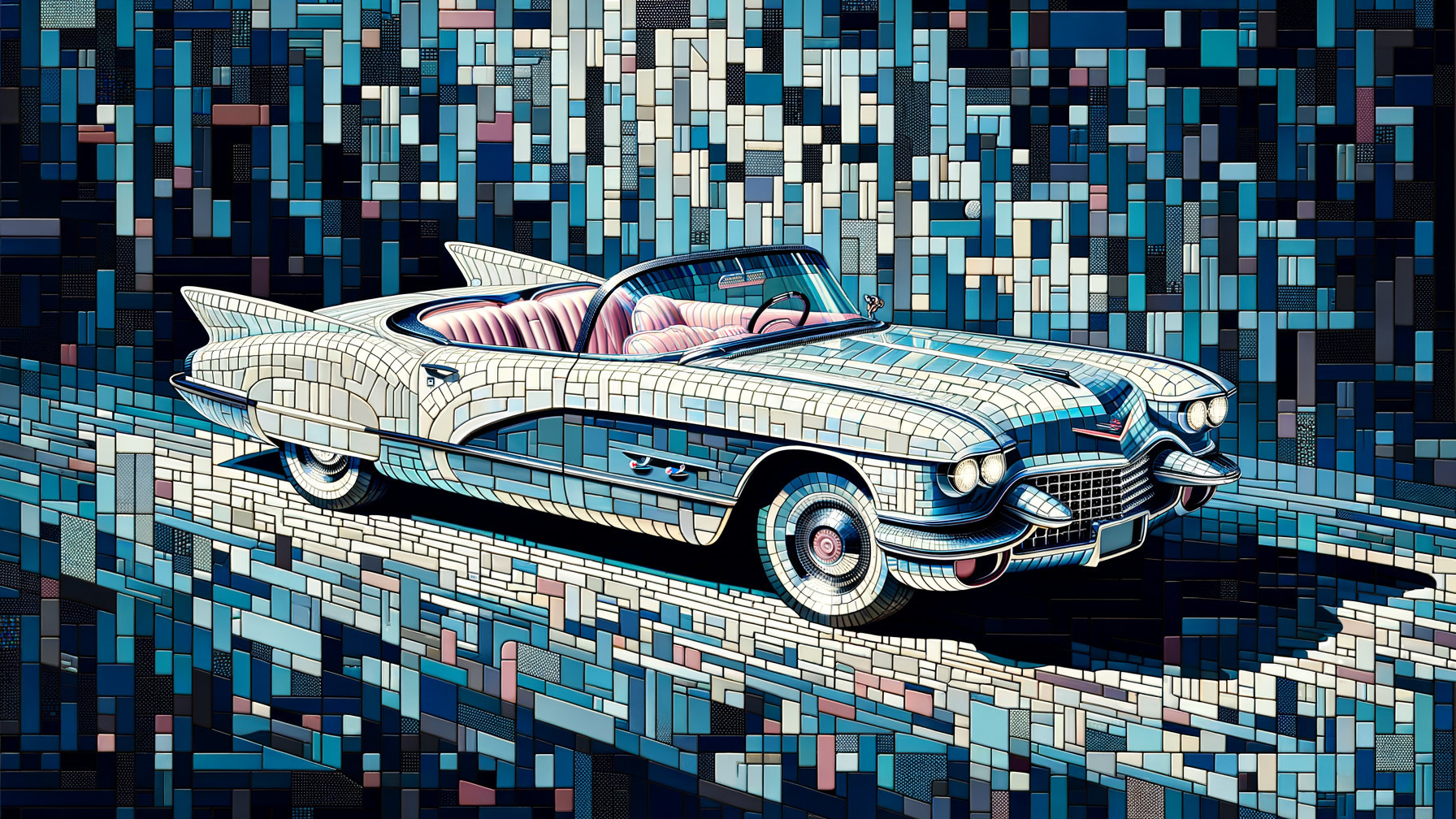 Vintage Convertible Car with Abstract Geometric Background