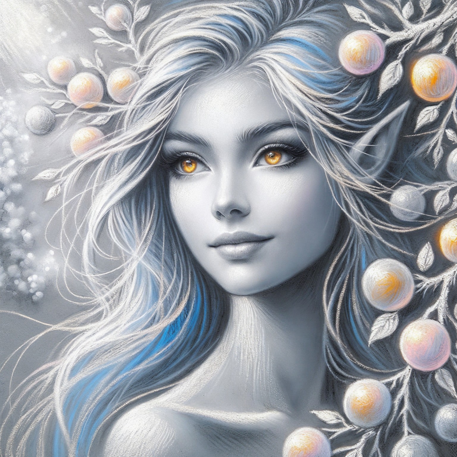 Portrait of a Young Woman with Silver Hair and Fruit