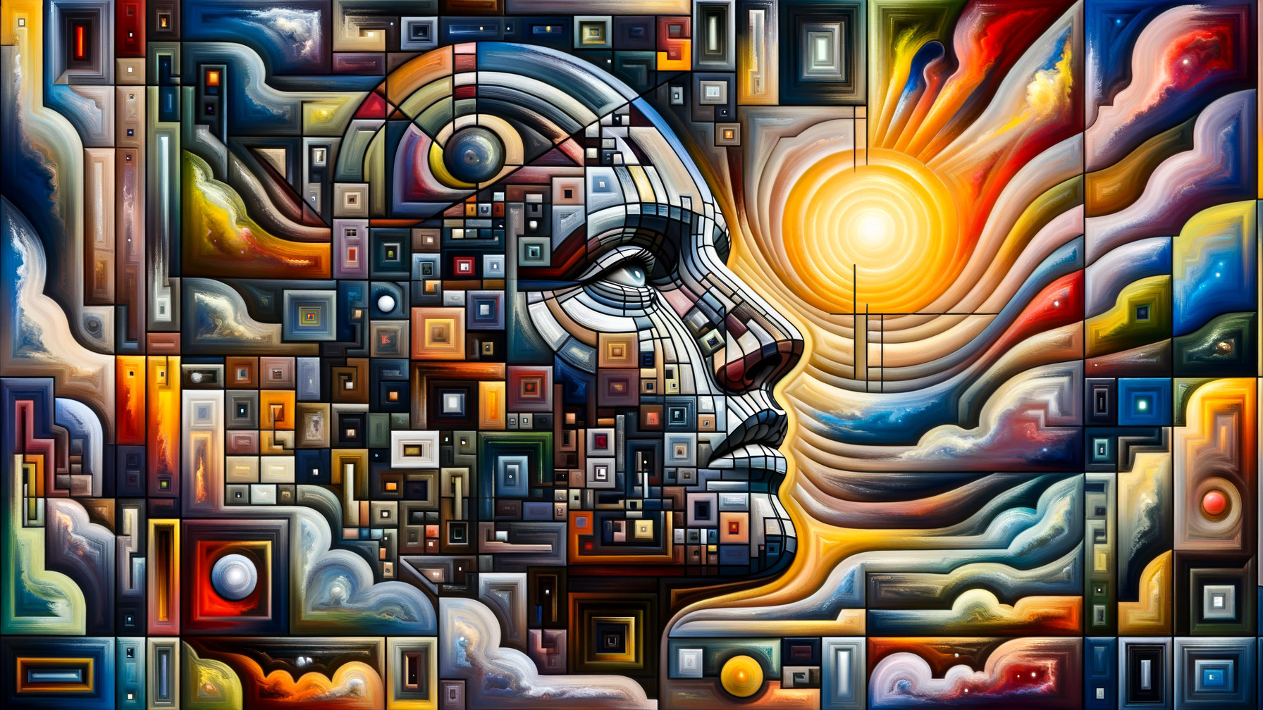 Abstract Human Face Mosaic with Colorful Patterns