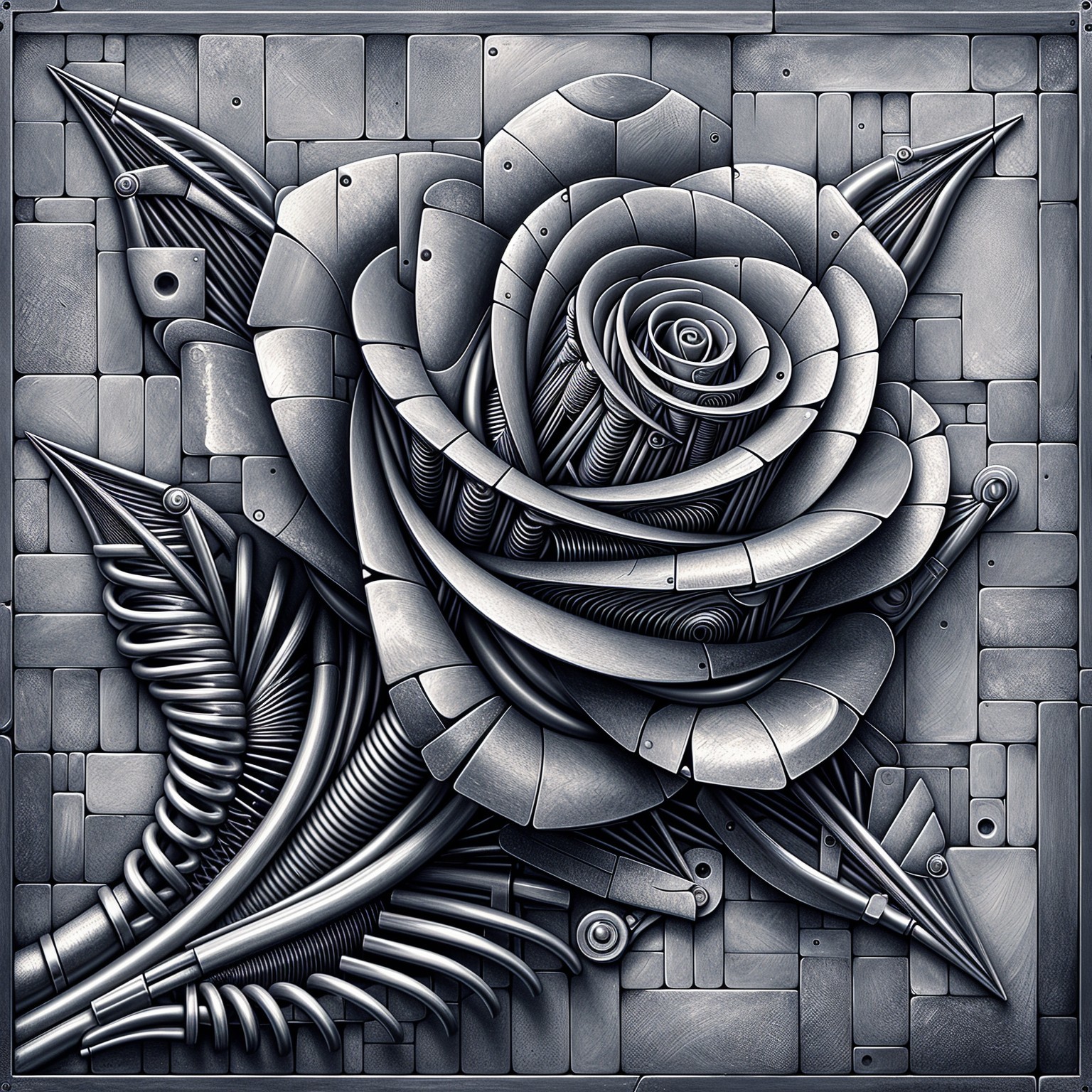 Three-Dimensional Metallic Rose Sculpture Description