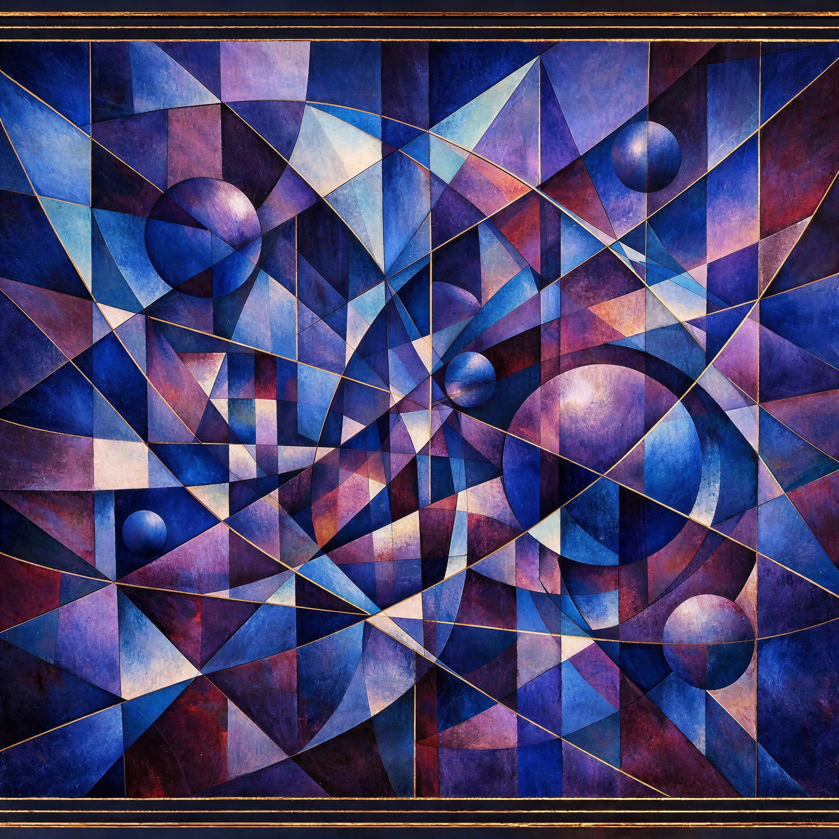 Abstract Geometric Artwork with Cool Tones and Spheres