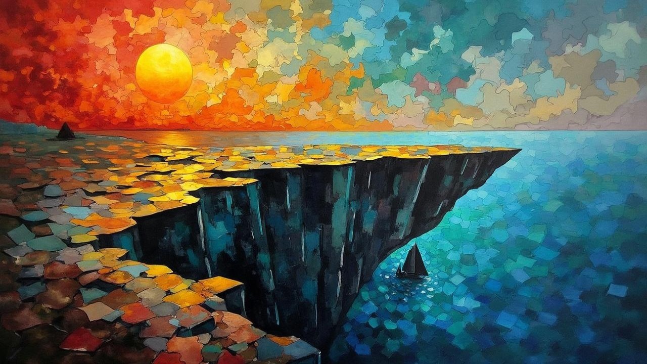 Vibrant Landscape with Cliff and Serene Sea View