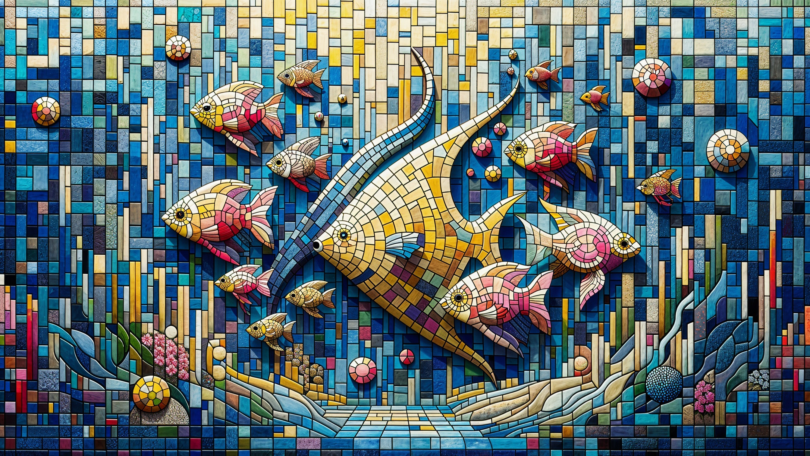 Vibrant Mosaic of Manta Ray and Colorful Fish
