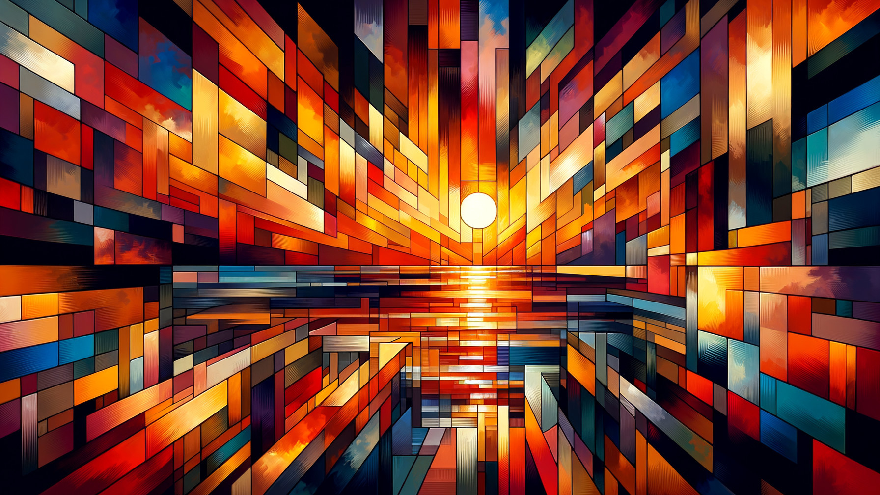 Vibrant Abstract Landscape with Sunset Reflection