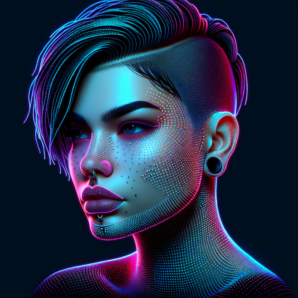 Futuristic portrait of a person with vibrant skin patterns