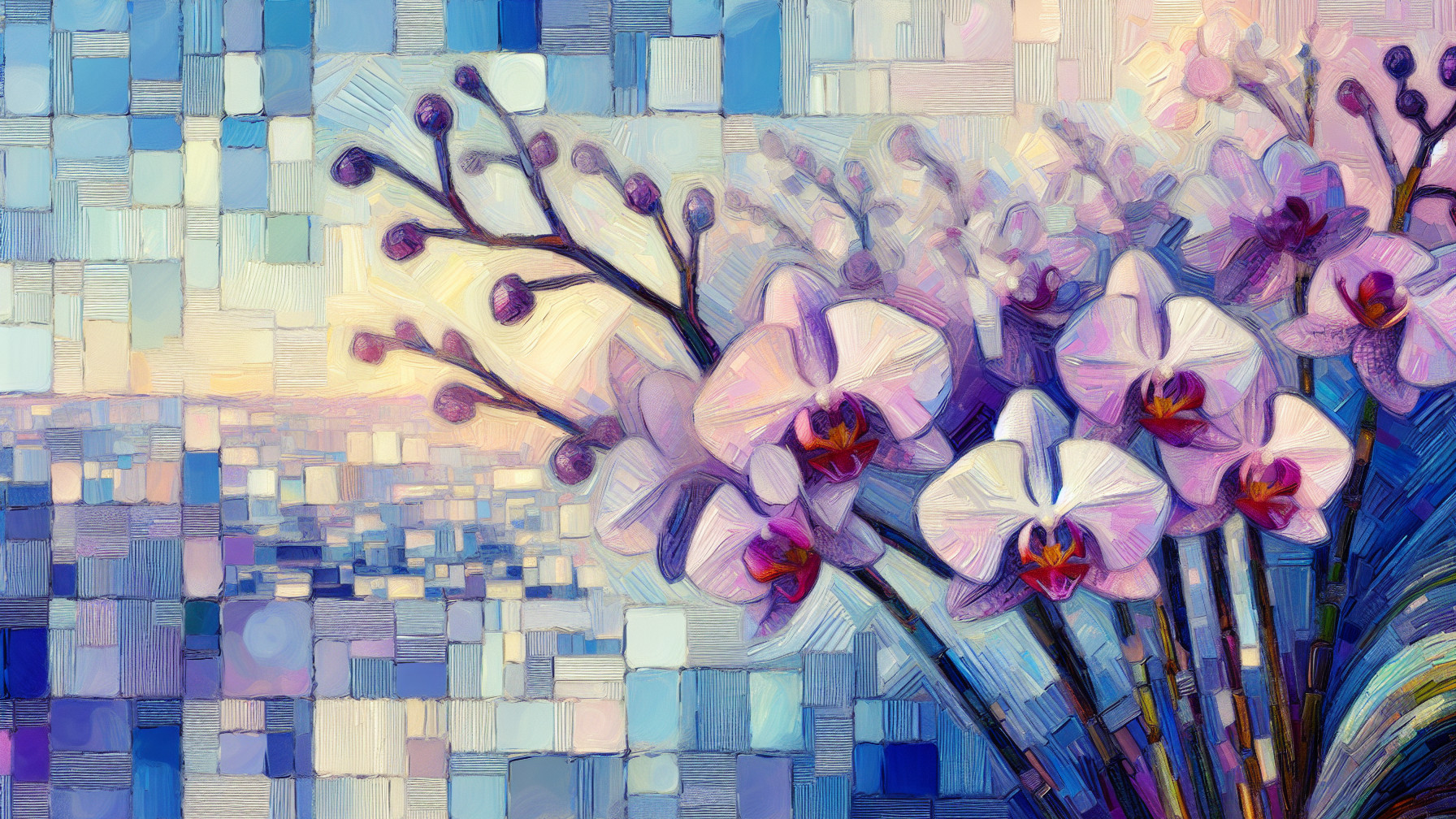 Digital Painting of Orchids with Abstract Background
