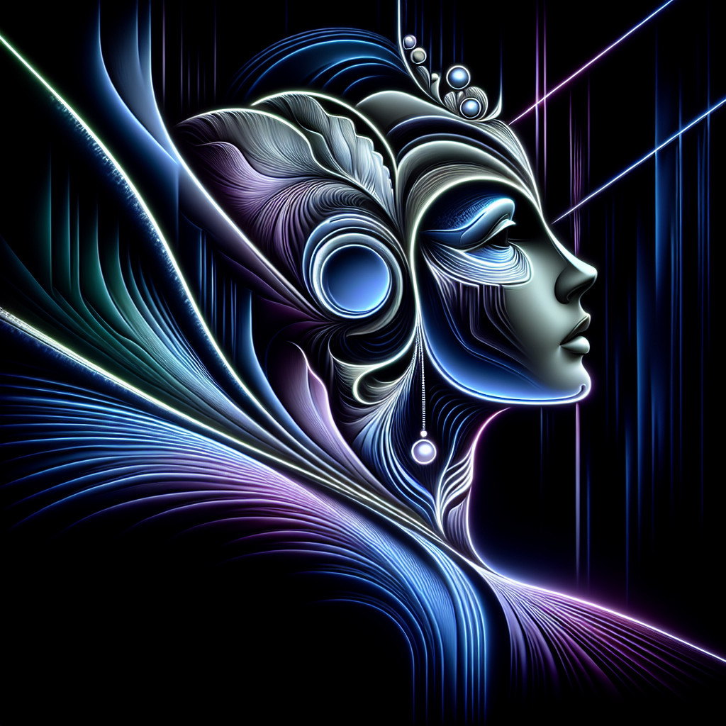 Abstract Feminine Face in Neon Hues with Cosmic Background