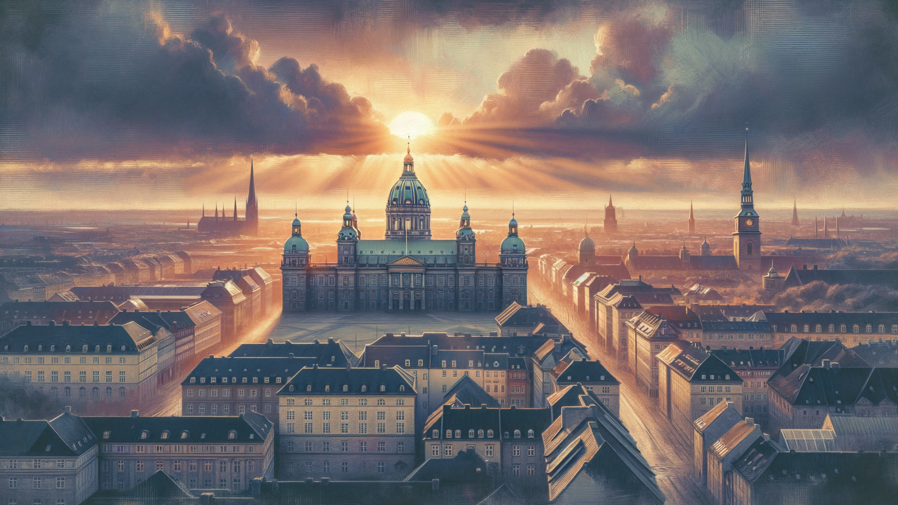 Dramatic Sunrise Skyline with Grand Architectural Structure