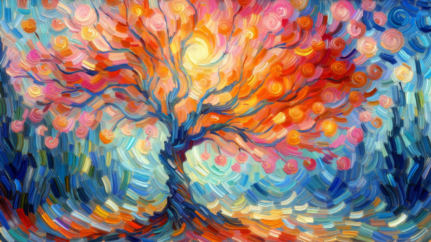 Vibrant Tree with Colorful Leaves in Dreamlike Setting