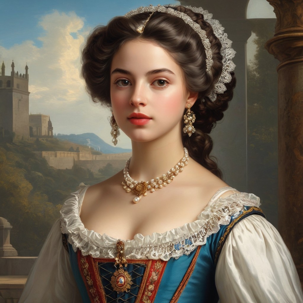 Renaissance-Style Portrait of a Young Woman in Blue