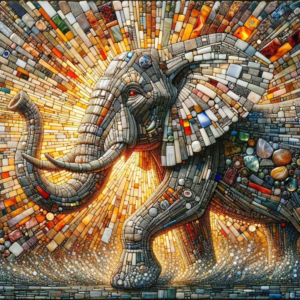 Vibrant Mosaic of an Elephant Made from Colorful Stones