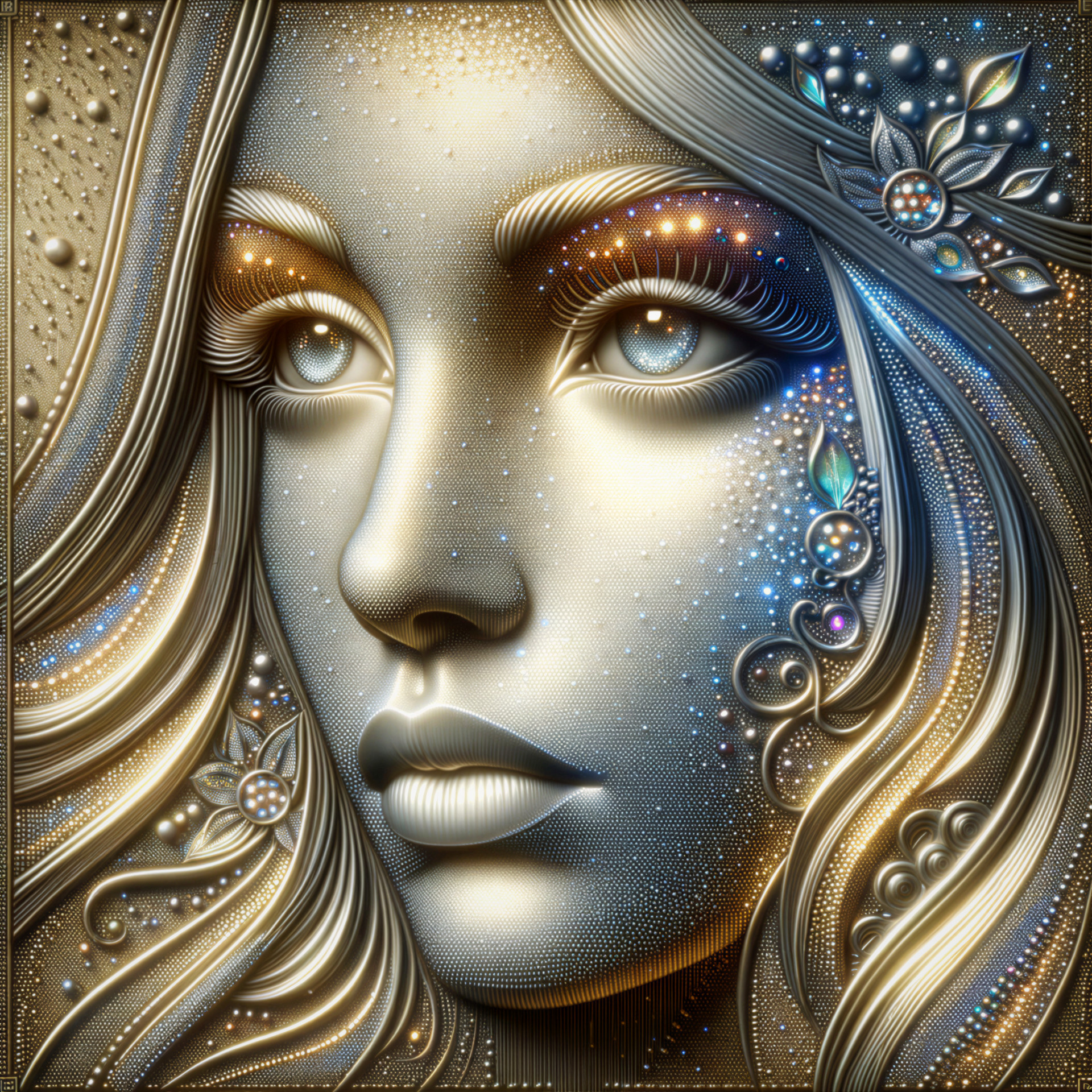 Portrait of a Woman with Flowing Hair and Jewels