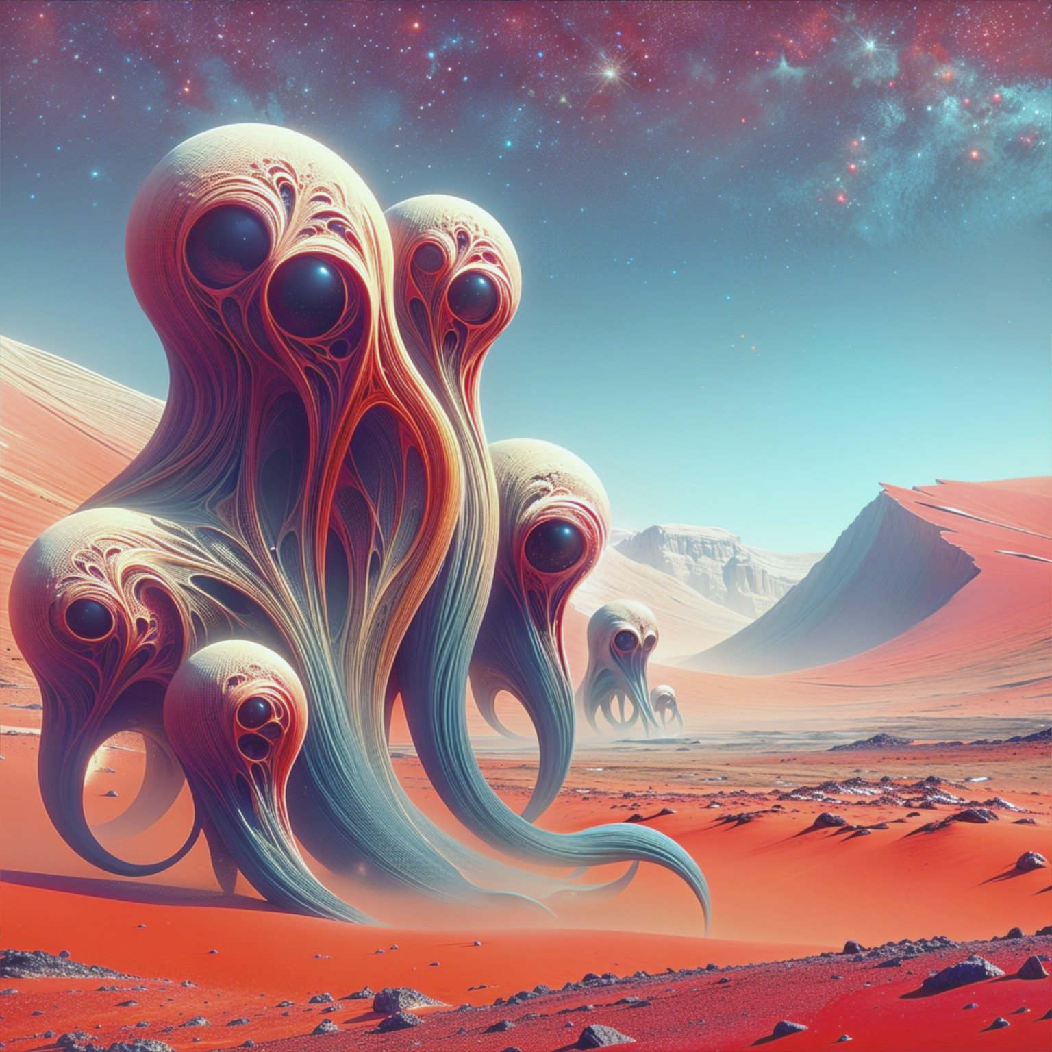 Surreal Landscape with Giant Alien Octopus Creatures