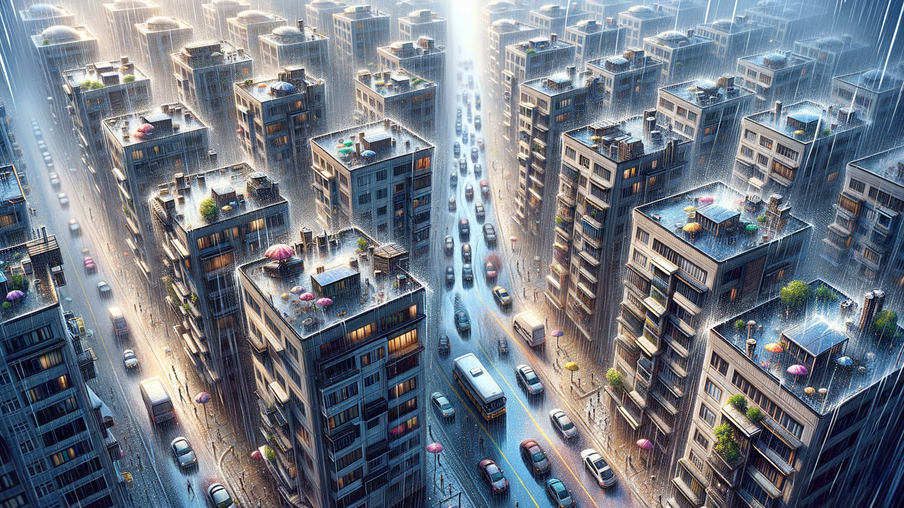 Urban Landscape Transformed by Heavy Rain and Reflections
