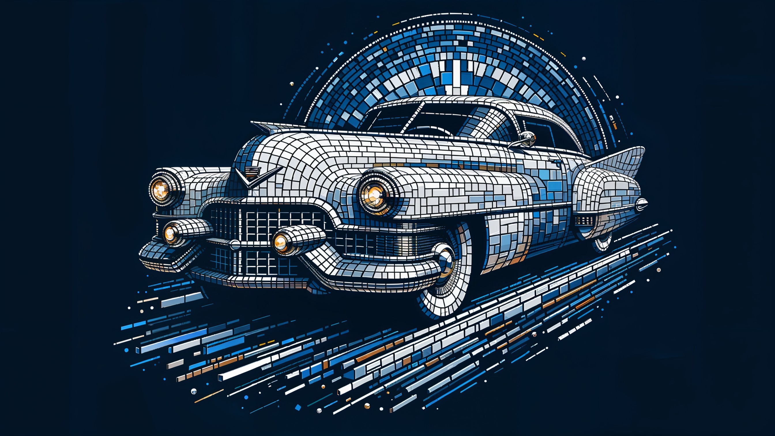 Retro Mosaic Art of a Classic Cadillac in Motion
