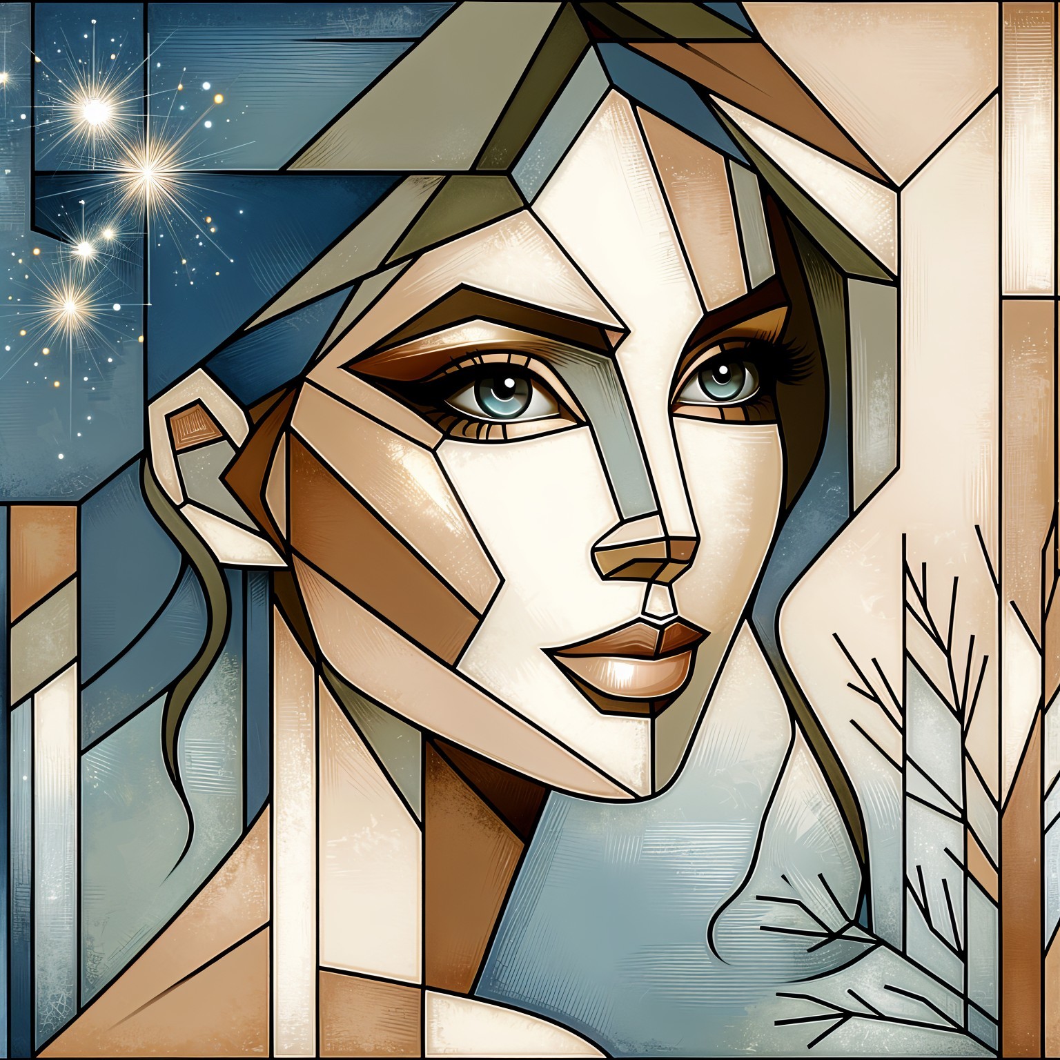 Abstract Artwork of Female Face with Geometric Shapes