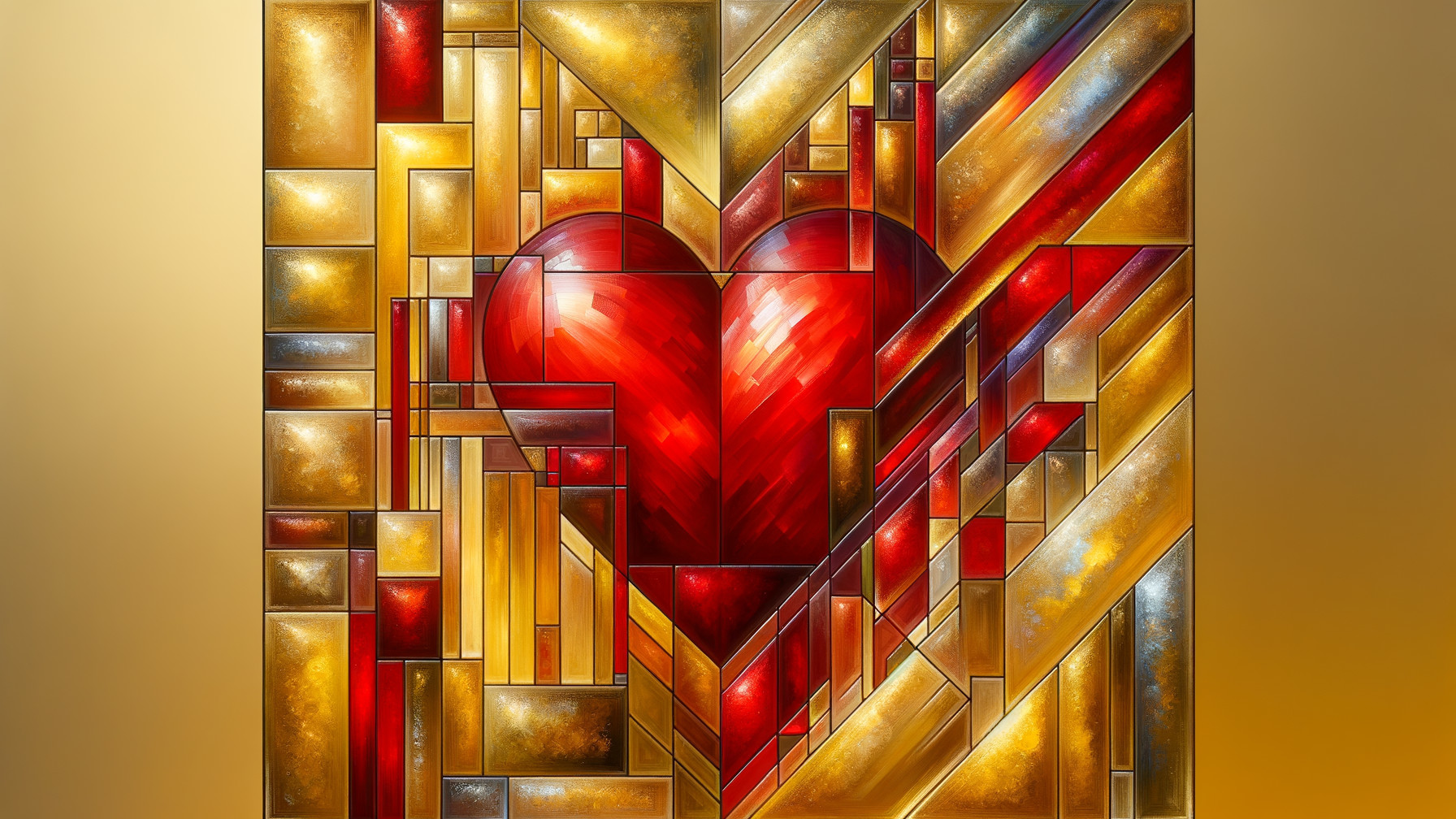 Abstract Composition with Central Red Heart and Mosaic